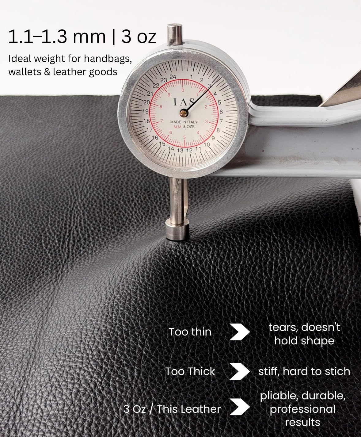 Natural Grain Cow Leathers: 12'' x 12'' Pre-Cut Leather Pieces (Black, 1 Piece)