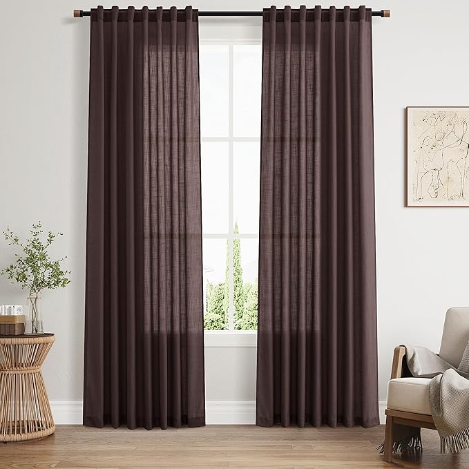 Coffee Brown Linen Curtains 84 Inch Length 2 Panels for Living Room Rod Pocket Back Tab Light Filtering Window Drapes for Bedroom Office Protect Privacy Modern Farmhouse Decor 52x84
