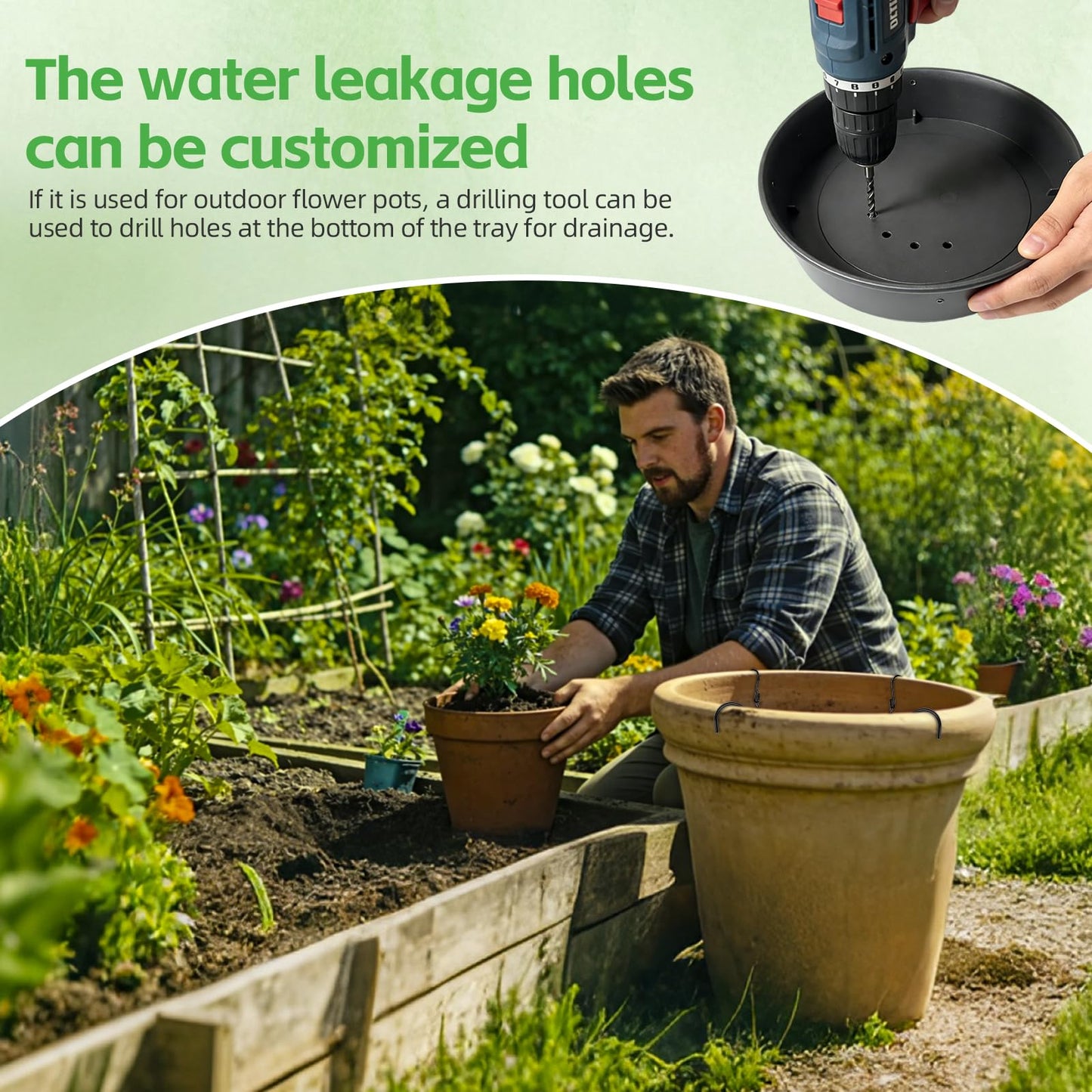Adjustable Planter Inserts for Large Pots, Made of Thickened PP Material. They Can Be Used as a Substitute for Plant Risers for Inside Pots. Used to Reduce Soil Filling (1, medium size for 12"-18")