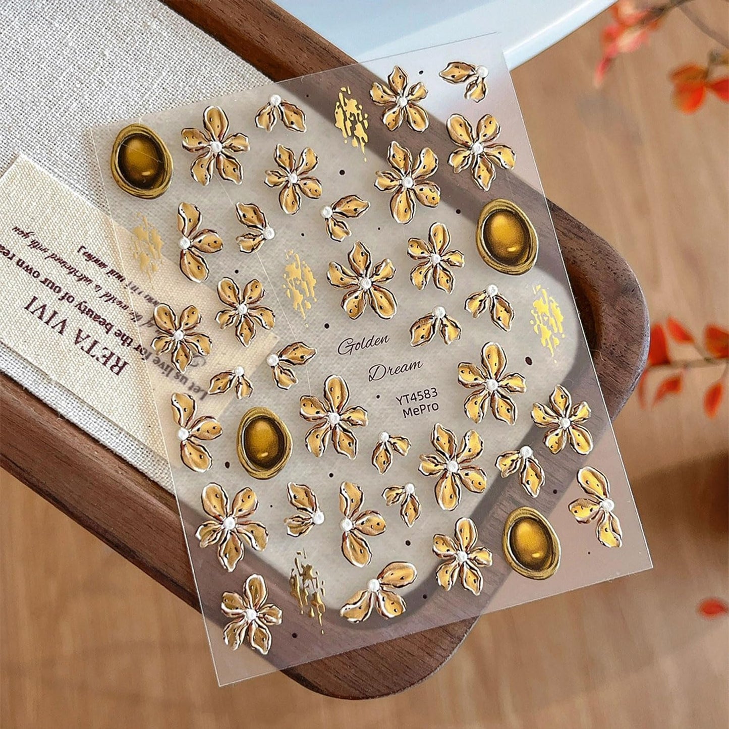Fall Nail Art Stickers Flower Nail Decals 5D Embossed Nail Stickers Autumn Brown Leaf Manicure Decorations Nails Art for Women