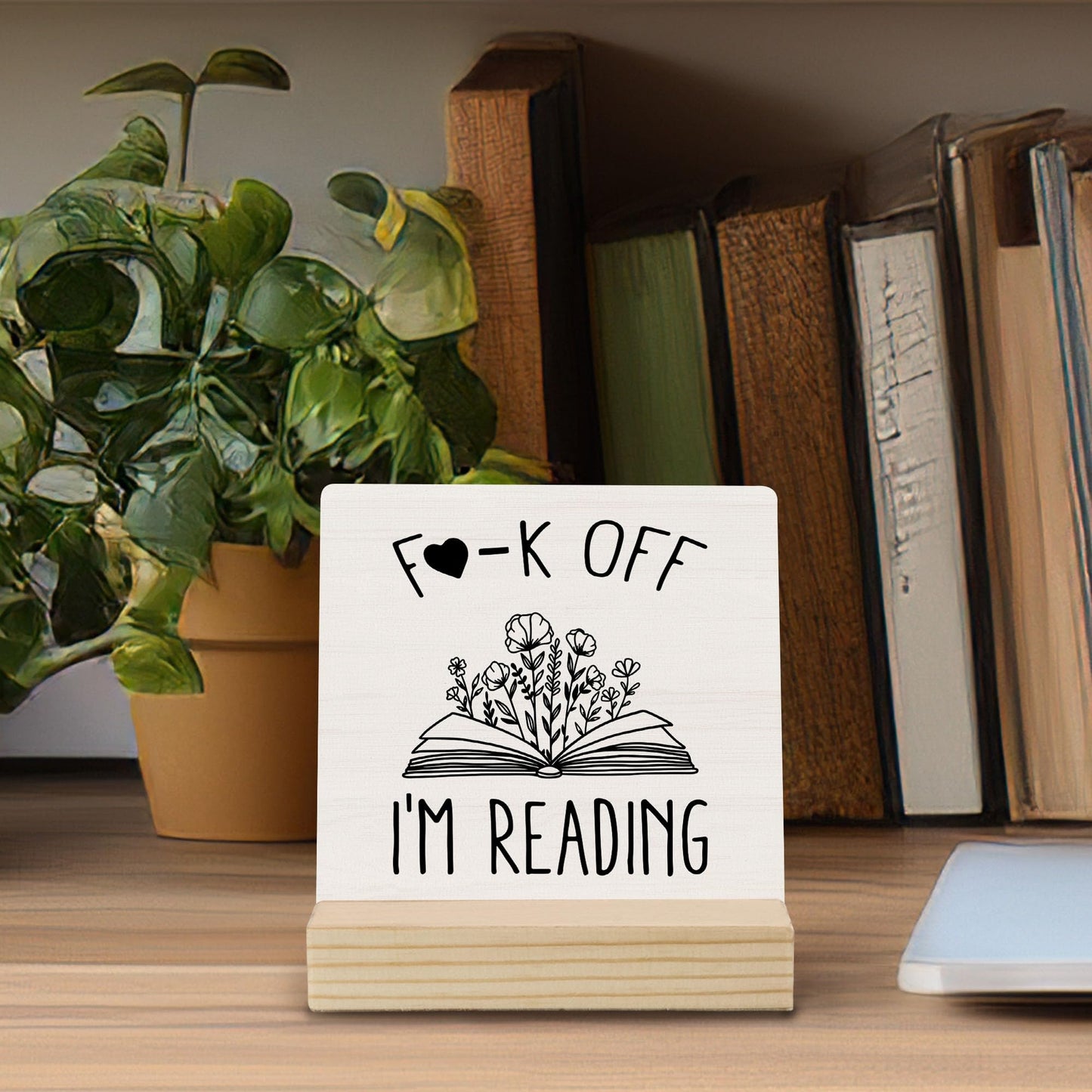 Mfyossrll Book Lovers Gifts Desk Decor, Funny I'm Reading Decorative Signs & Plaques, Book Reader Bookworm Gifts Desk Sign with Wooden Stand for Reading Room Corner Nook Library Shelf Table Decor