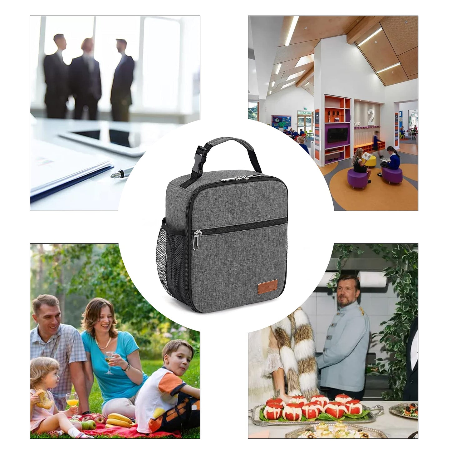 Femuar Lunch Box for Men Women Adults Small Lunch Bag for Office Work Picnic - Reusable Portable Lunchbox, Charcoal Grey