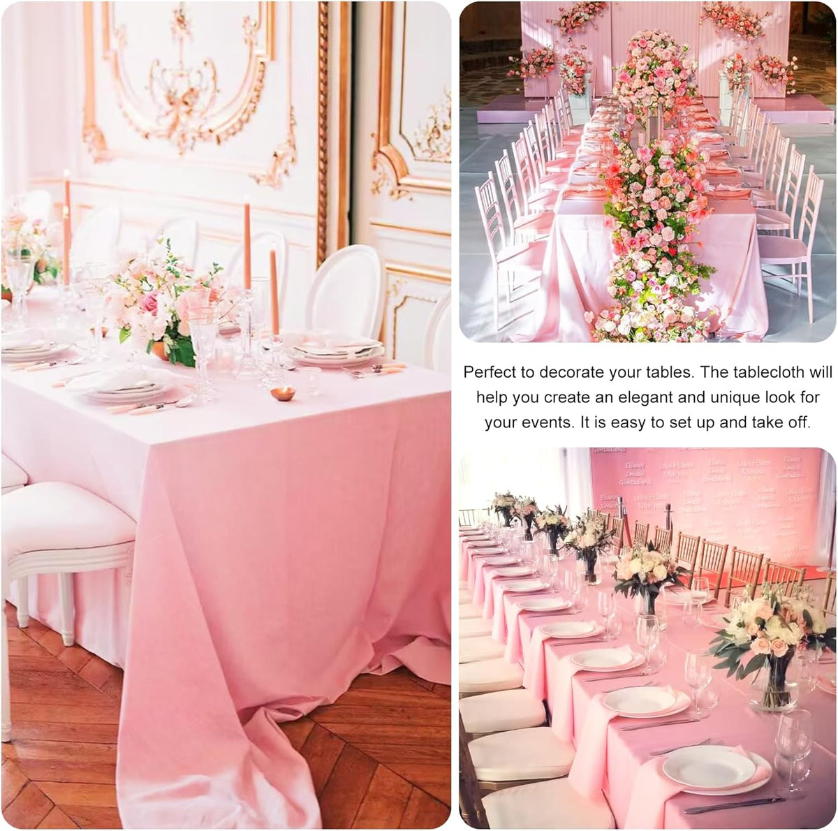 4 Pack Rectangle Tablecloth for 6 Foot Tables Washable Polyester Table Cover for Wedding Dining Table Parties Banquet（70x120 Pink）