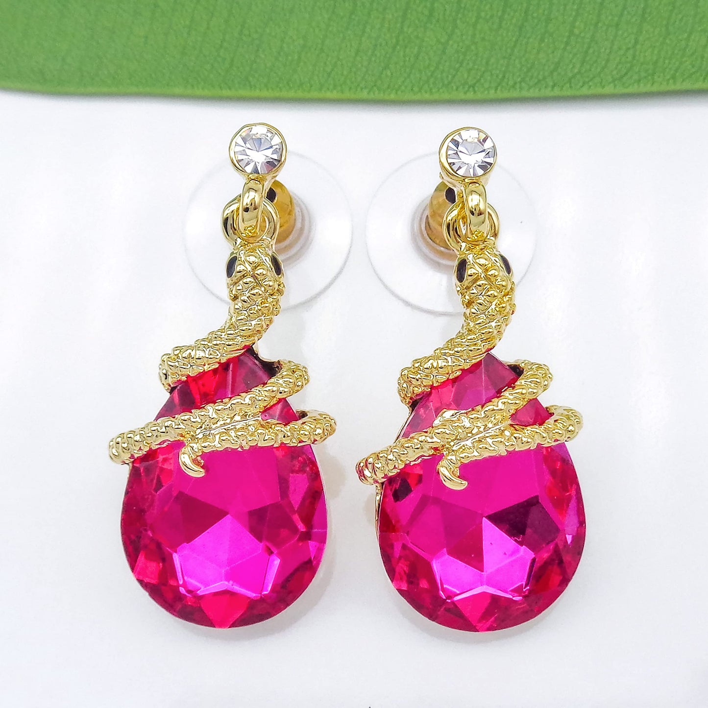 Navachi 18k Gold Plated Crystal Rose Red Zircon Snake Drop Dangle Az1355 Stud Earrings