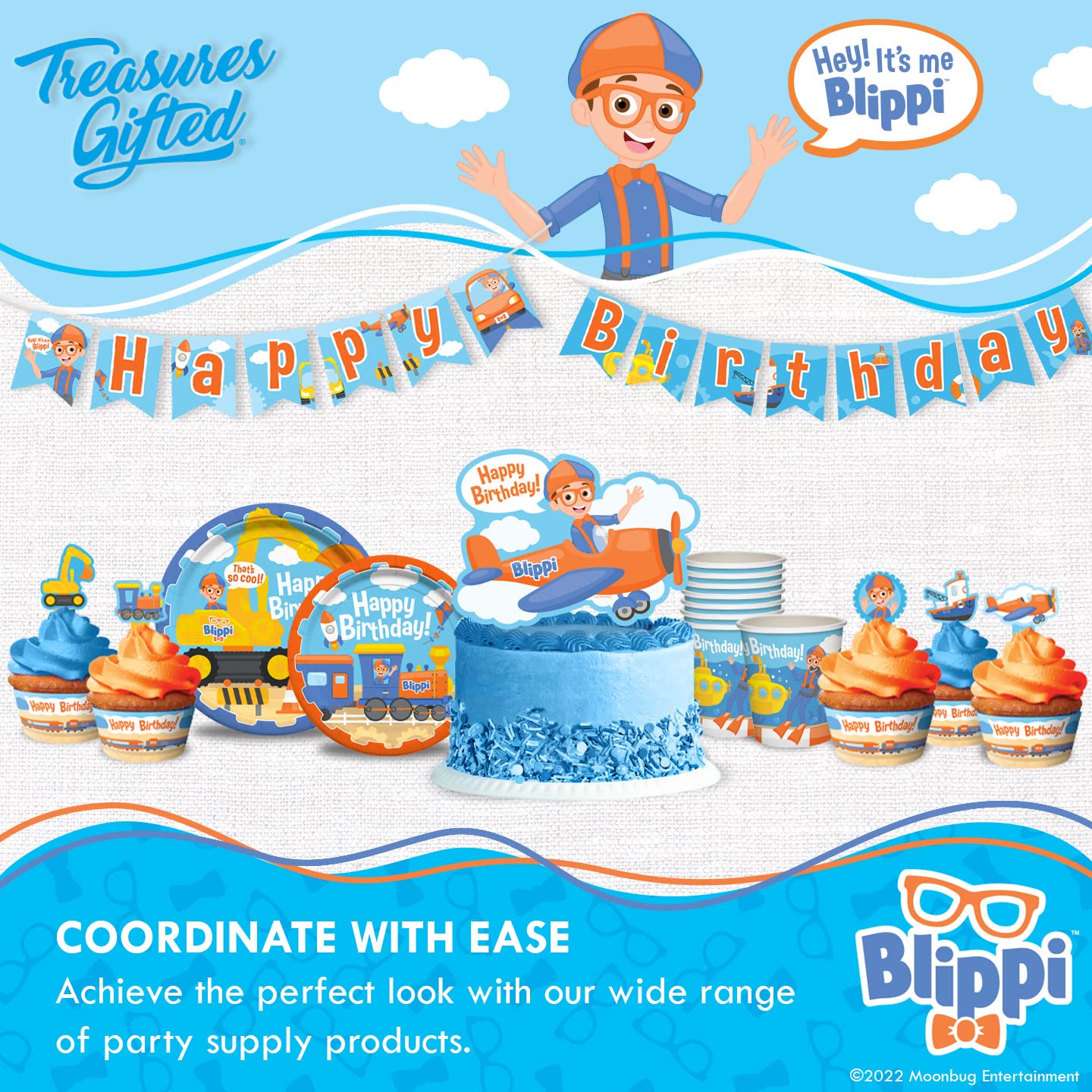Treasures Gifted Officially Licensed Blippi Birthday Decorations Vehicle - Cake Topper Set - 1 Blippi Cake Topper & 24 Cupcake Toppers & Wrappers - Cake Decorations - Party Supplies