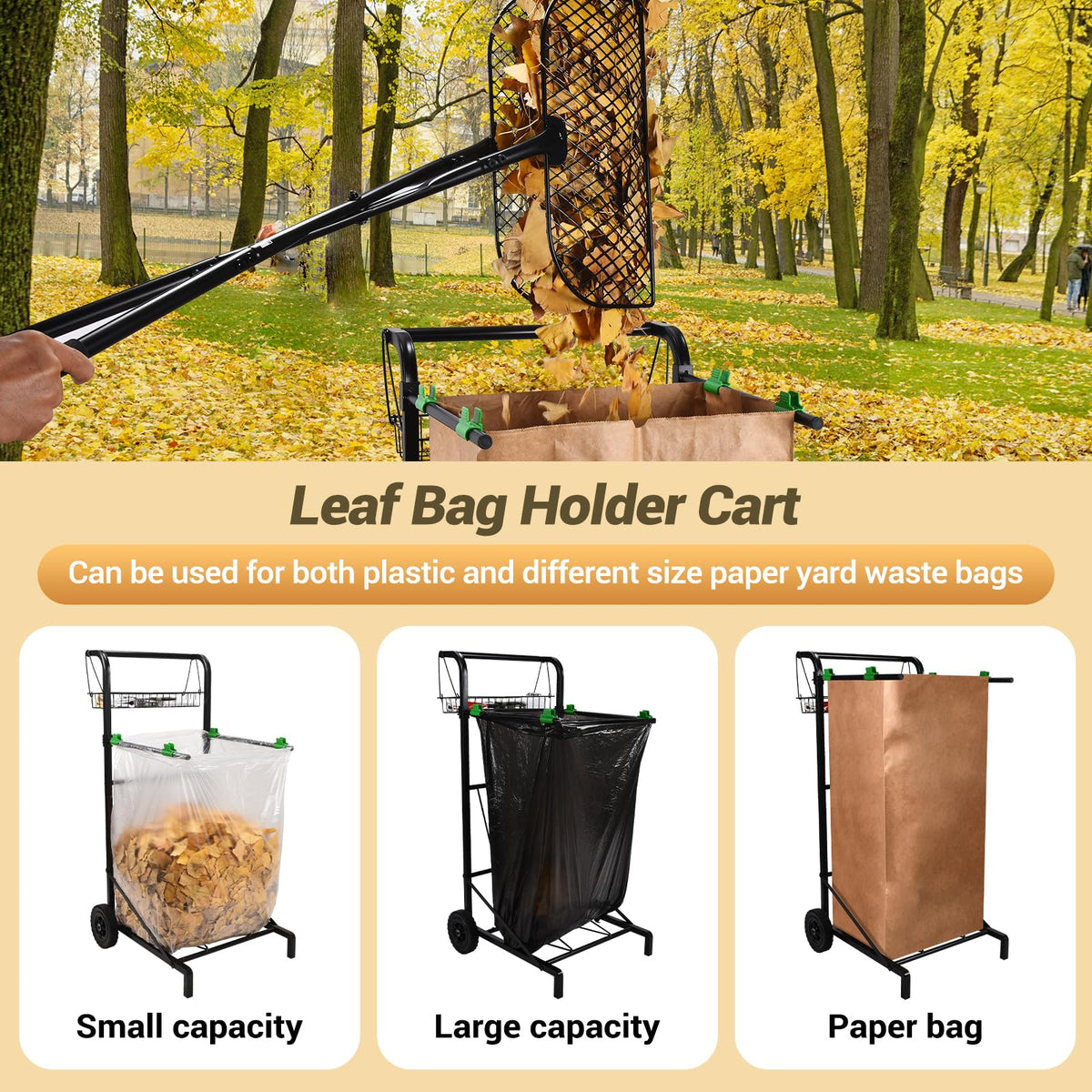Mobile Trash Bag Holder with Storage Basket and Ergonomic Handle