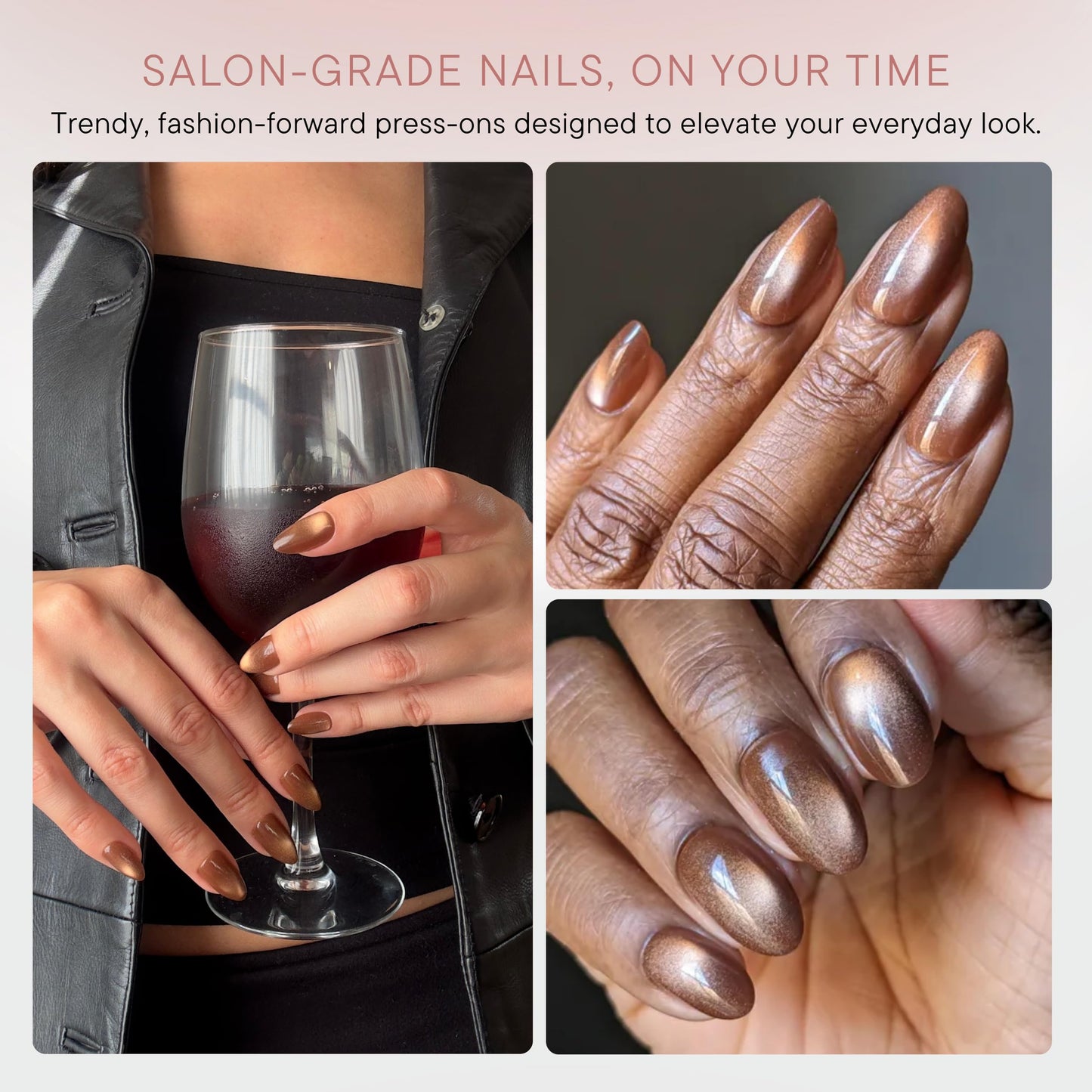 Celebritips Nail Art Press-Ons | Cinnamon Powder, Short Almond Nails, Reusable, Salon Quality Fall Nails | 16 sizes - 32 Nails Kit with Super-hold Nail Glue and Sticky Tabs