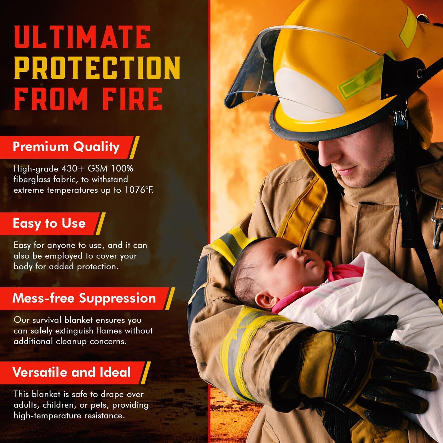 Mart Cobra Fire Blanket 2-Pack – Emergency Fire Suppression for Home & Kitchen – 40"x40" Fireproof Fiberglass Safety Blankets – Heat Resistant & Easy to Use – Smothers Grease & Electrical Fires