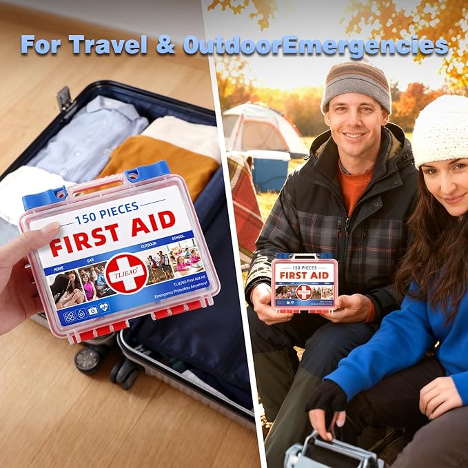 Mini First Aid Kit - 150 Pieces Emergency Medical Kit for Home, Car, Travel, Camping, Truck, Hiking, Sports, Office, Vehicle & Outdoor Emergencies
