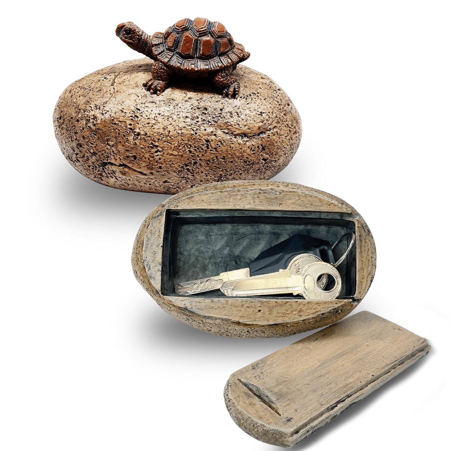 Turtle Rock Key Hider – Weatherproof Outdoor Hidden Key Box, Resin Garden Statue with Secret Compartment for Spare Keys, Yard Garden Patio Décor, Discreet Hidden Storage