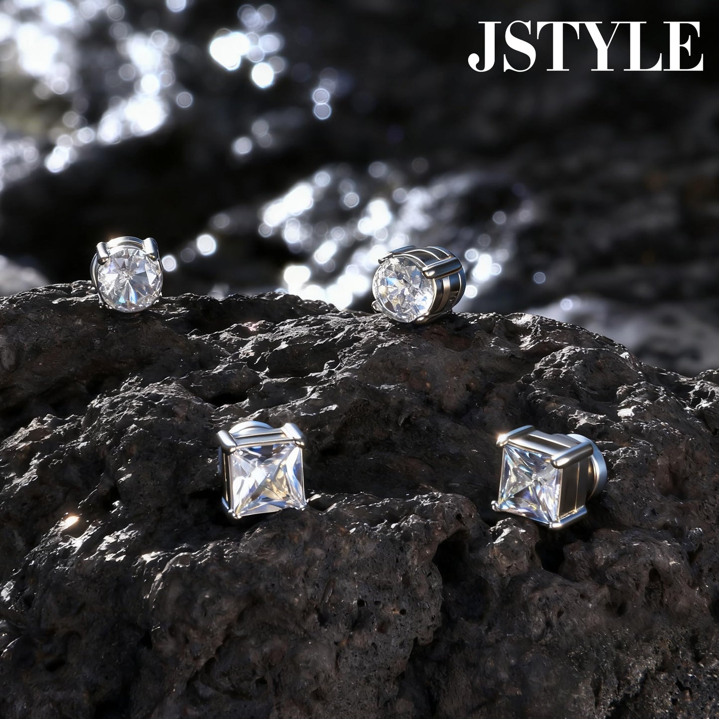 Jstyle 2 Pairs Stainless Steel Magnetic Stud Earrings for Men Women Non-piercing CZ Hypoallergenic 5-8MM