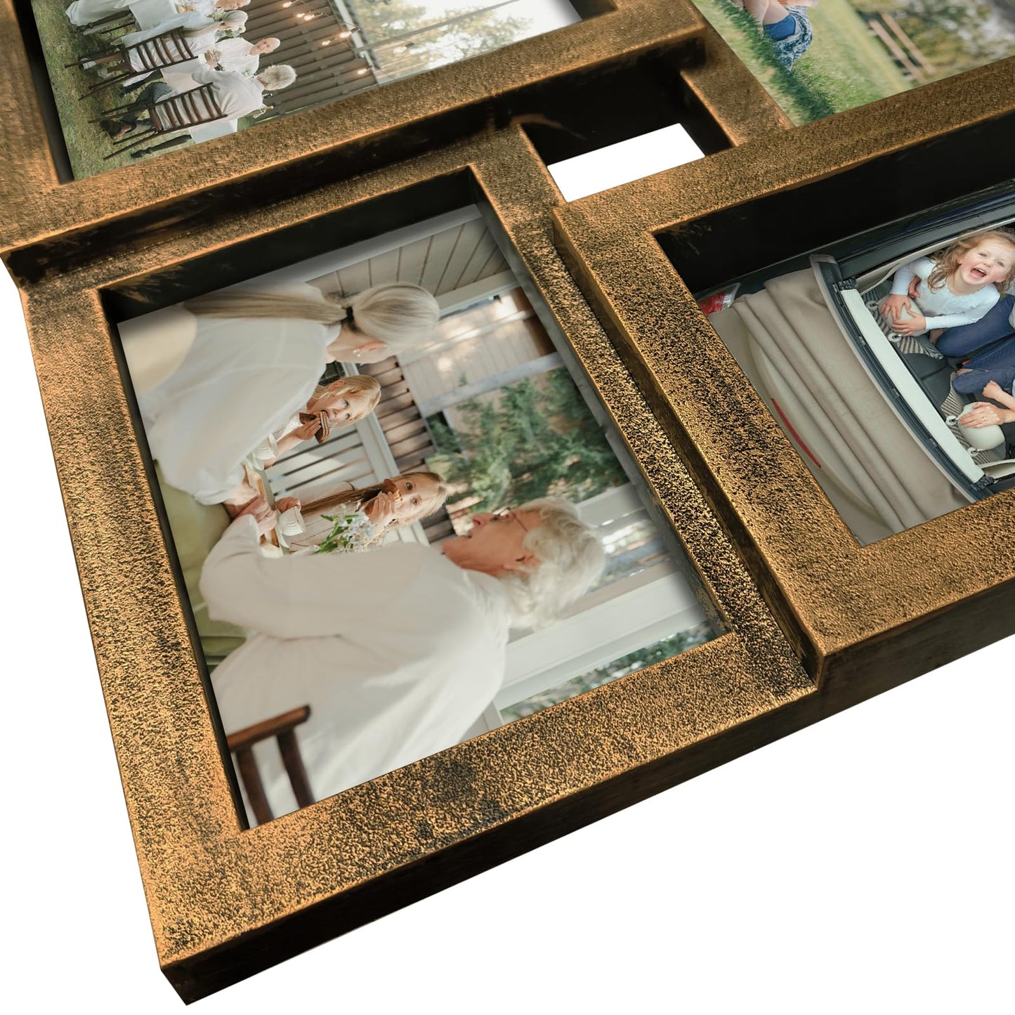 J.M.Deco Collage Picture Frames for Wall 16 Opening, Large Photo Frame Collage Wall Hanging for 4x6 Photo, Reunion Friends Family Memory, Christmas Gift - Retro Gold