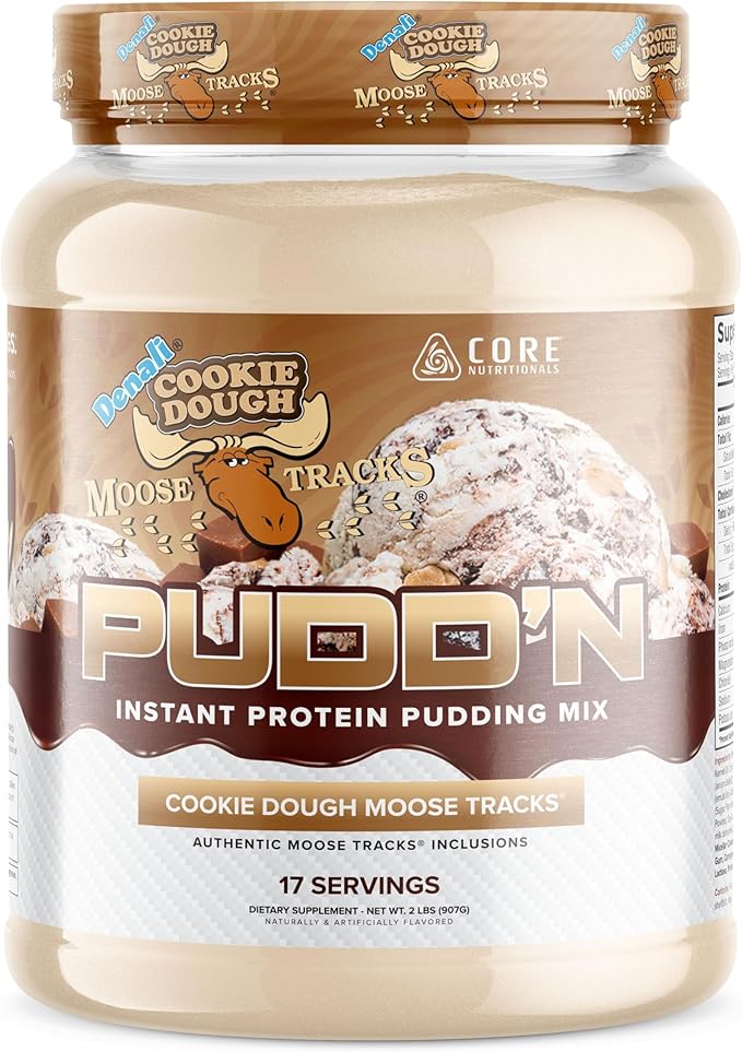 Core Nutritionals Pudd'n, Instant Protein Pudding Mix, Authentic Moose Tracks Food Inclusions, 20G Protein, 17 Servings (Cookie Dough Moose Tracks, 2 lb)