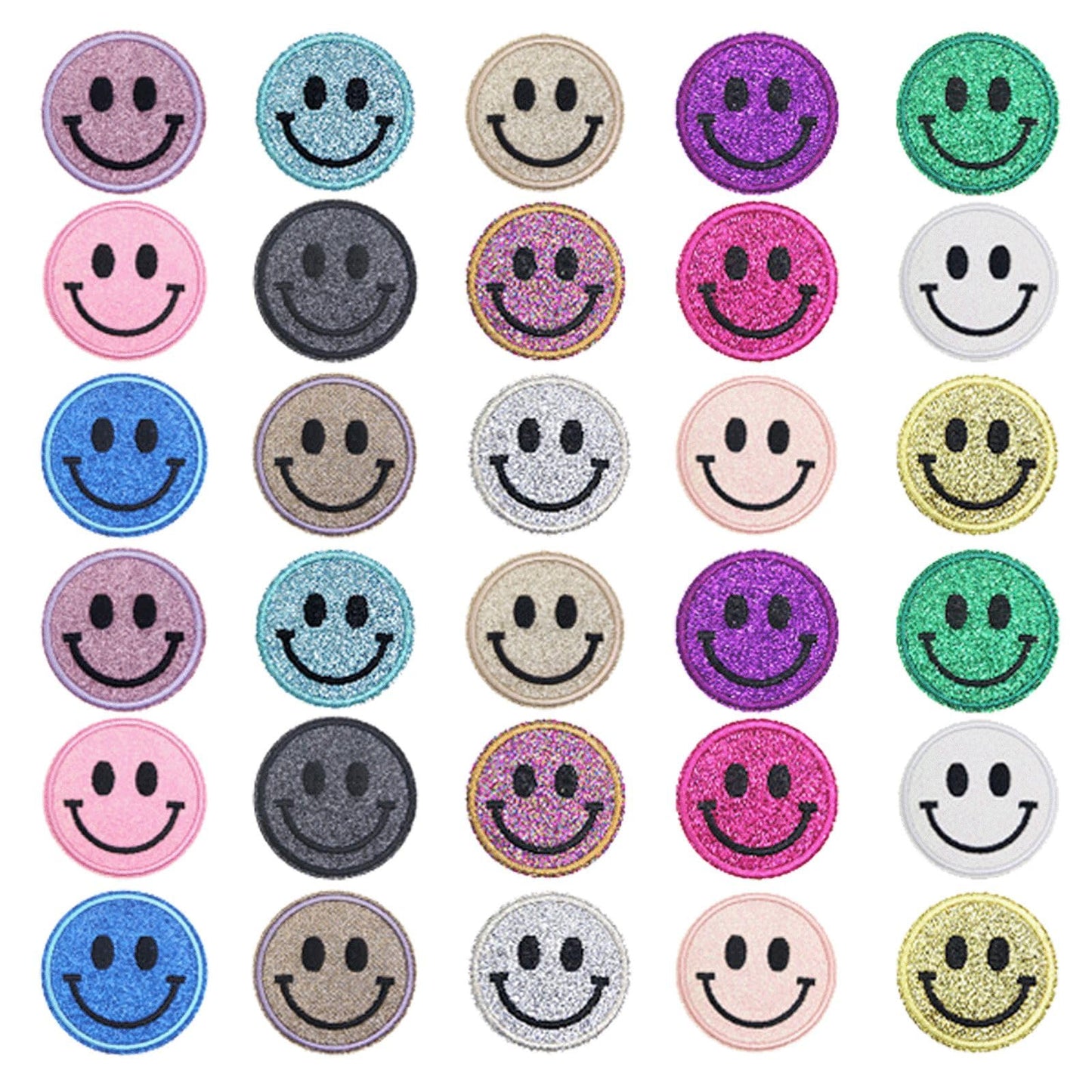 Zakrafo 30 Pcs Sequin Round Smiley Face Chenille Patches Cute Iron-On Patches for a Diverse Range of Fabric Clothes DIY Projects