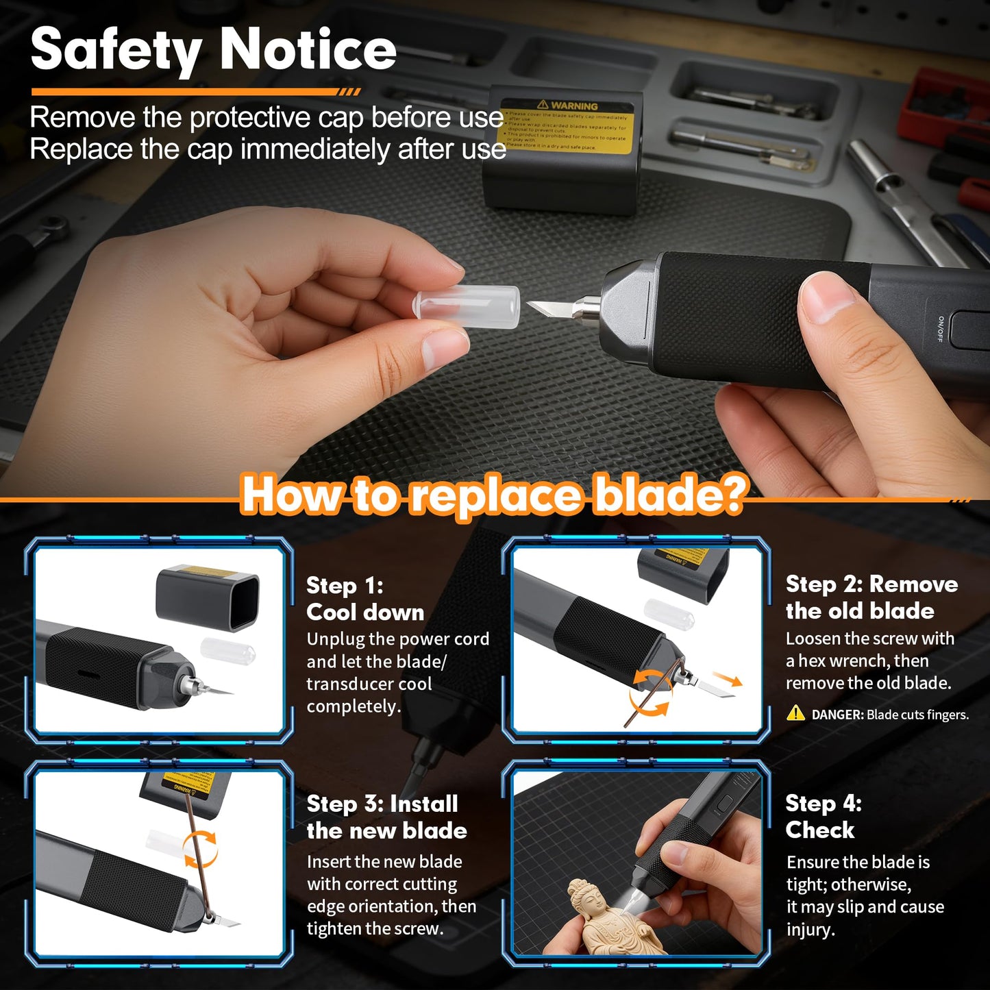 Ultrasonic Cutter, 40kHz High Precision Ultrasonic Cutting Knife, 30W Corded Ultrasonic Knife for Better Cooling, Effortless Support Removal Tool for Resin, Plastic, PCB, Leather, Hobby DIY Craft