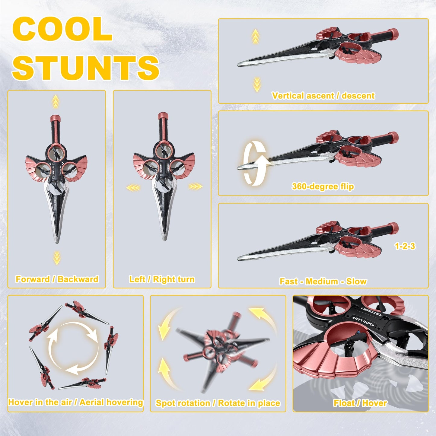 Virellia Flying Sword RC Airplane, Gesture Control Airplanes for Kids Adult 8-16, Remote Control Drone with Light, 360° Flip Fighter Jet Toy, Gravity Sensing, Stunt Roll, Gift for Boy Girl, Rose Gold