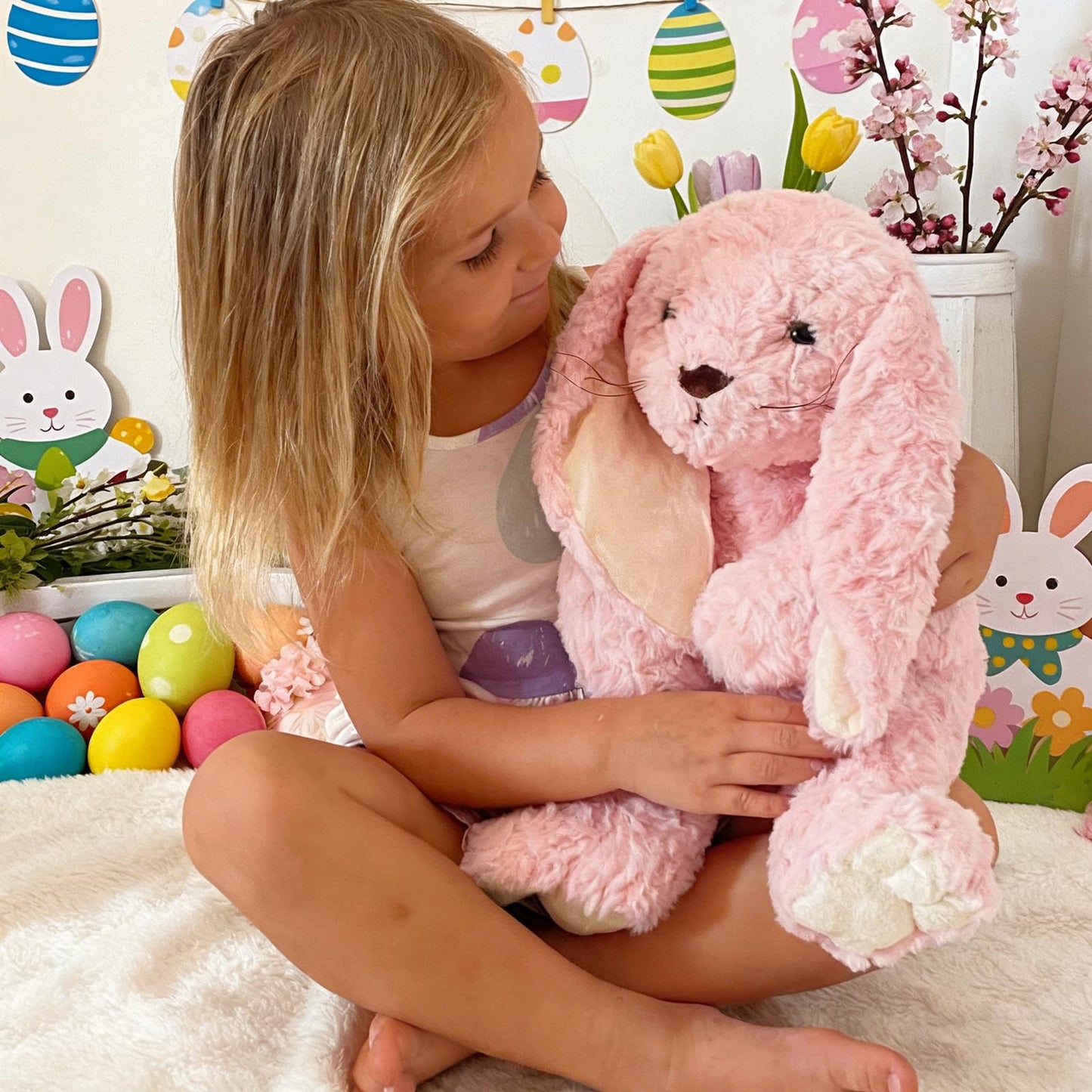 Tezituor Big Pink Rabbit Stuffed Animal, 18 inch Large Easter Stuffed Bunny Plush Body Pillow with Long Ears for Boys Girls, Hugging Soft Rabbit Plush Toy Gift for Easter Party Decor
