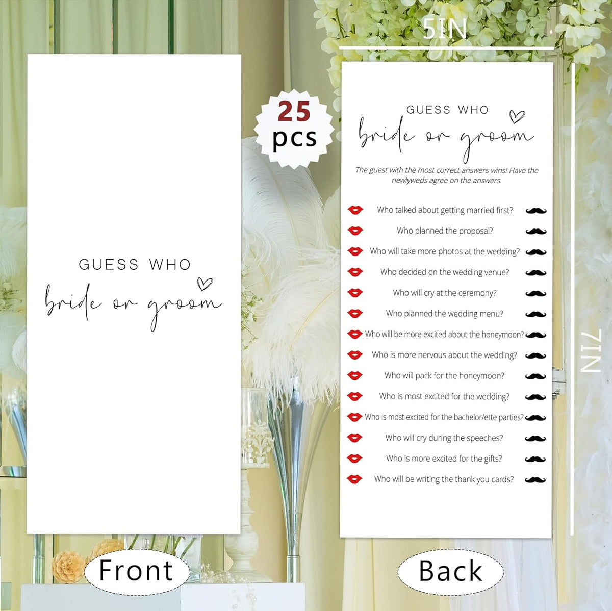 Bridal Shower Games, Bride or Groom, 25Pcs 4x9inch Minimalist White Double-Sided Bridal Game Cards, Wedding Shower Games for Guests, Engagement Bachelorette Party Supplies - A19