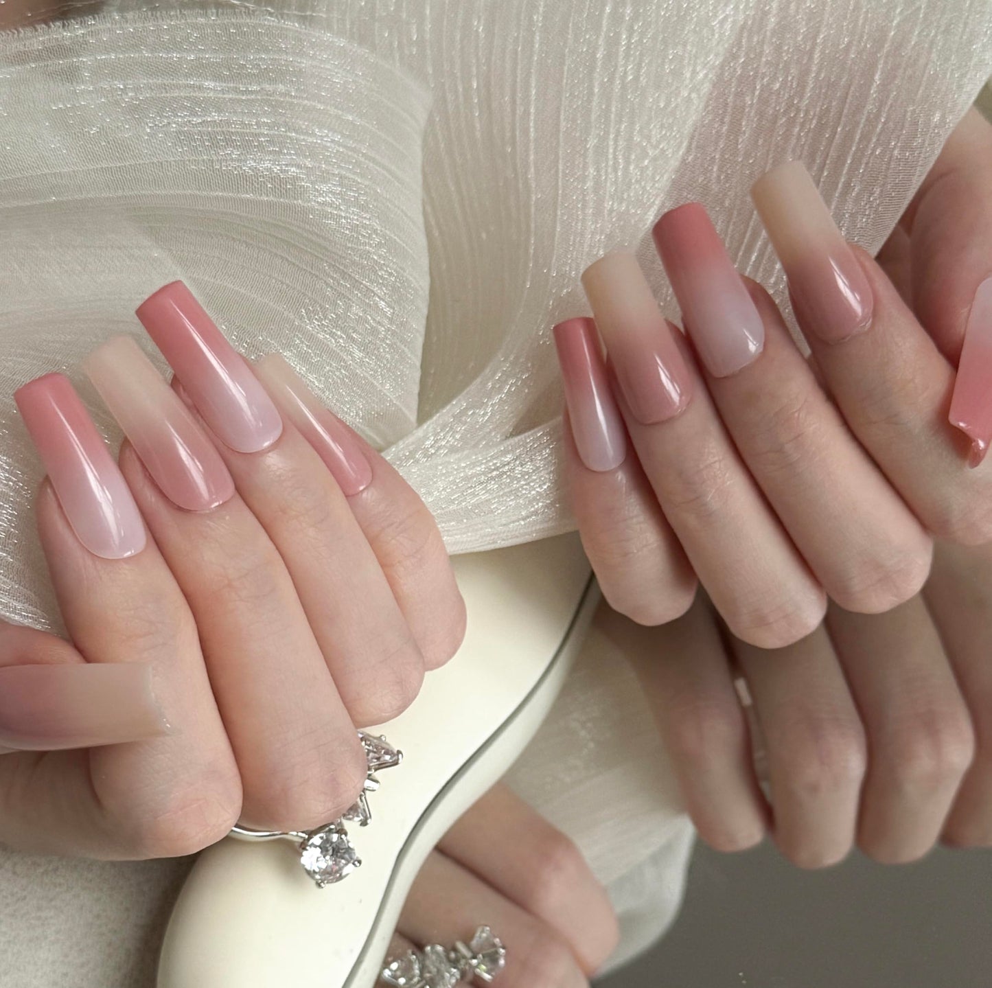 150 Pcs Press on Nails Long - White Gradient Glue on Nails Medium Acrylic Nails Nail Tips Square Stick on Nails Square Nail Tips Coffin Press on Nails for Gift