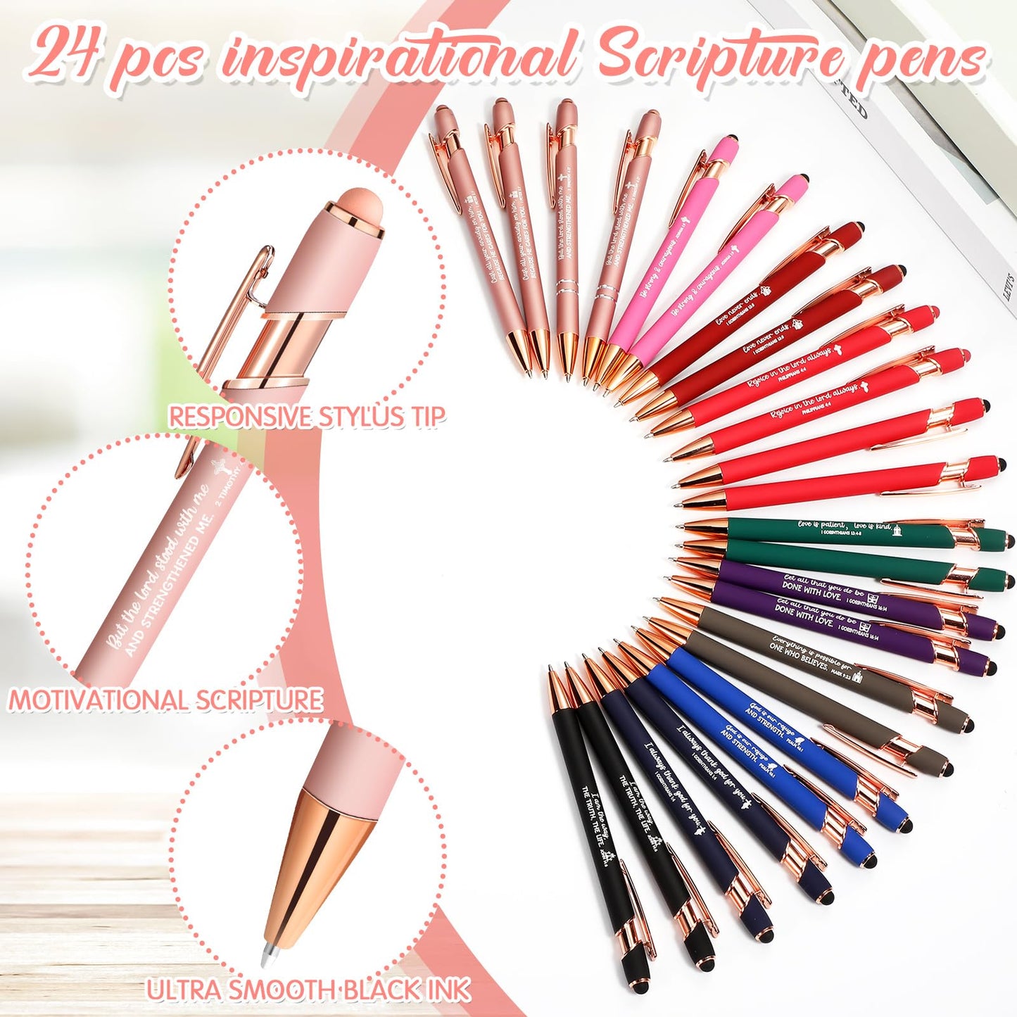 Estune 72 Pcs Christian Bible Gifts Set Bulk Religious Scripture Notebooks Scripture Quote Inspirational Ballpoint Pens Verse Keychain Christmas Inspirational Bible Gifts for Office (Religion)
