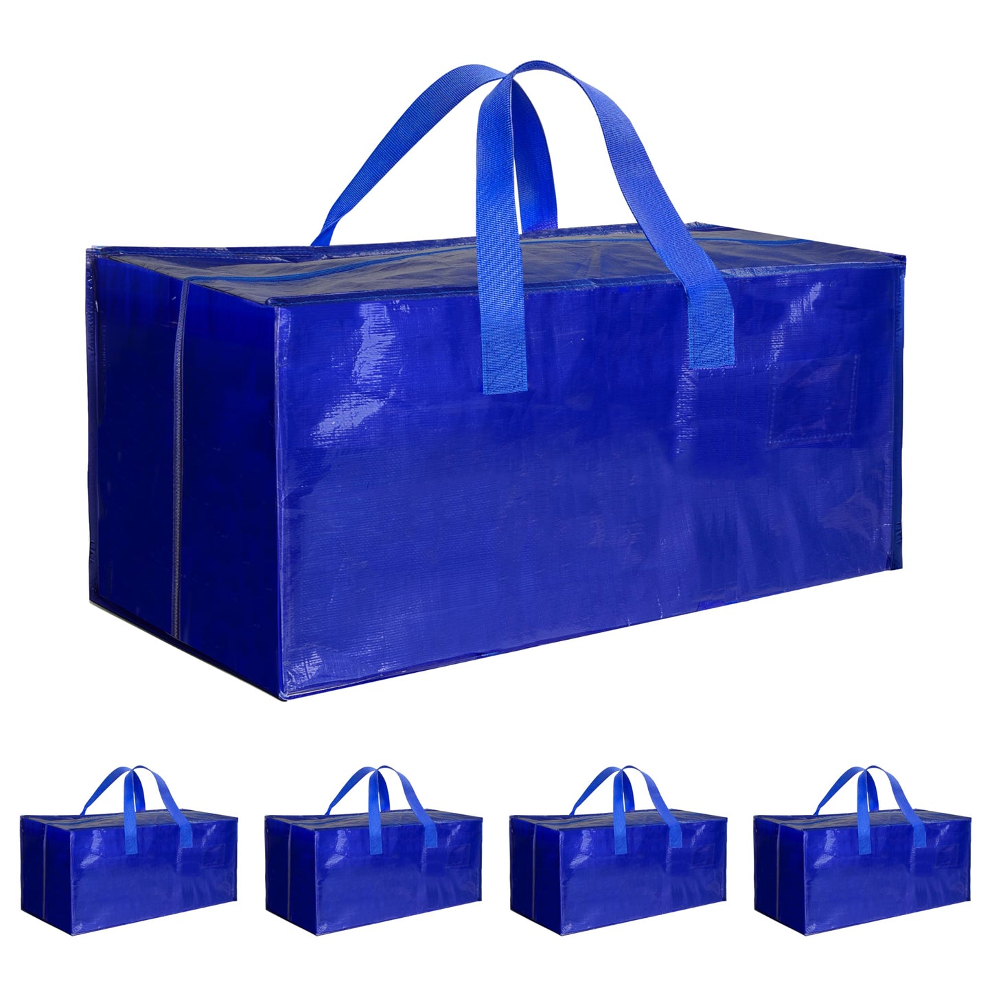 4 Pack Oversized Heavy Duty Moving Bags with Backpack Straps, Strong Handles & Zippers, Extra Large Storage Tote Moving Boxes for Space Saving, Blue