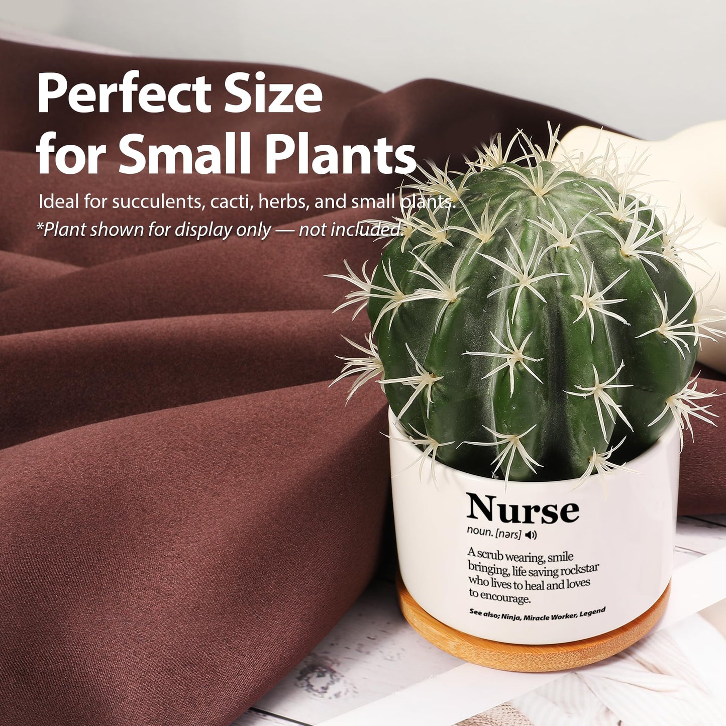 Nurse Definition Nurse Gift Appreciation Nurses Week Nursing Student Practitioner RN Graduation Gifts Ceramic Succulent Plant Pot with Bamboo Tray Round Home Office Decor 3.5 Inch White (No Plants)