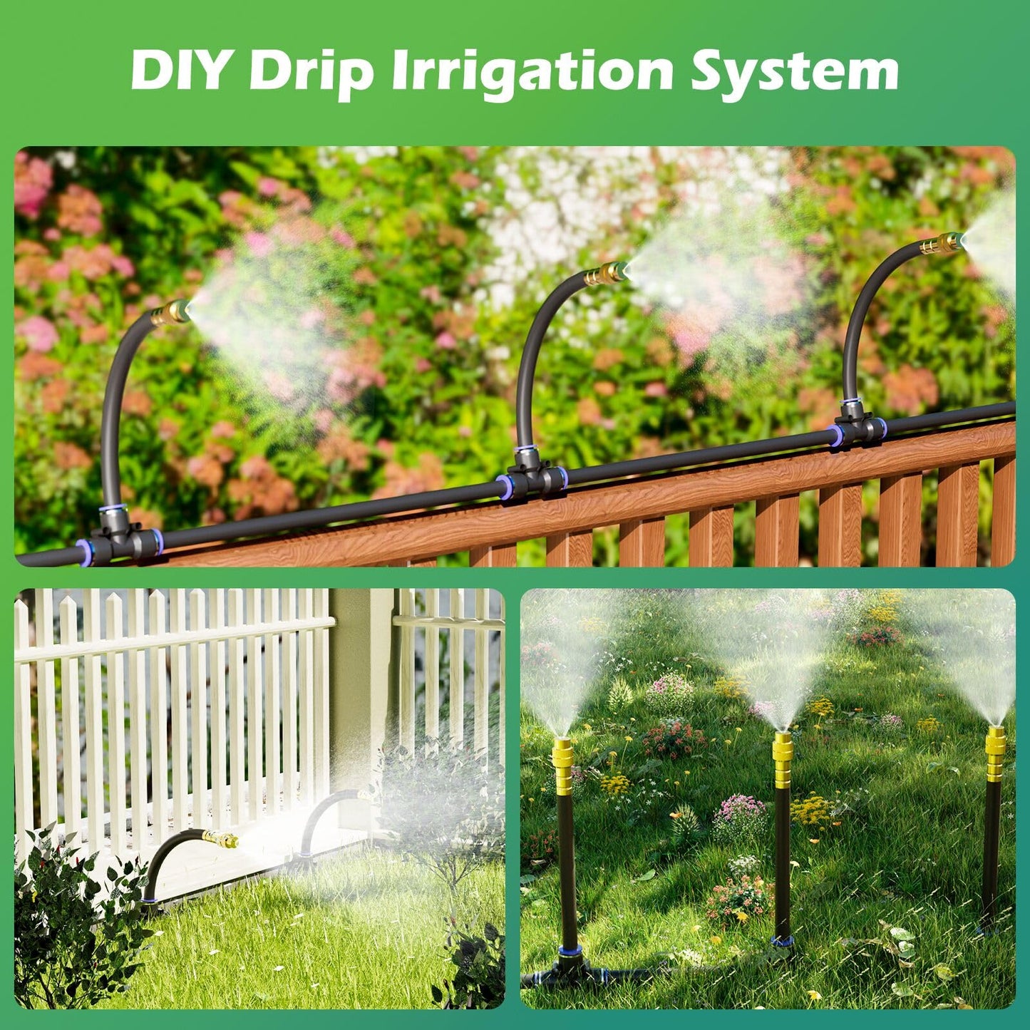 Drip Irrigation System 66 FT with 20 Nozzles, 360° Adjustable Bendable Garden Watering Misting System for Greenhouse, Yard, Lawn, Plant, Garden, 0.3 inch Hose