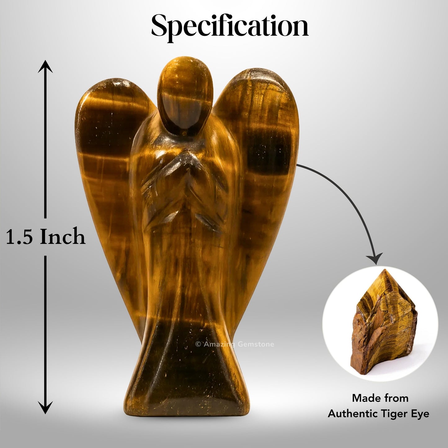 Amazing Gemstone Tiger Eye Angel - Tiger Eye Crystal Angel and Pocket Guardian Angel Crystal Figurines (1.5 inches)