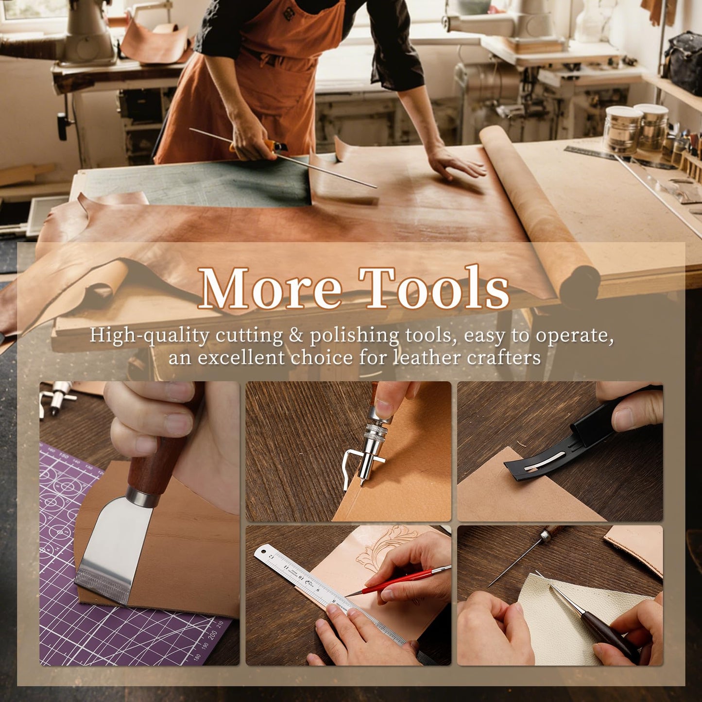 SHWAKK Leather Working Tools, All in One Leather Tooling Kit, Complete LeatherCraft Kit with Storage Bag, Stamping Tools for Sewing, Carving, Punching Stamping for Making and Handicrafts