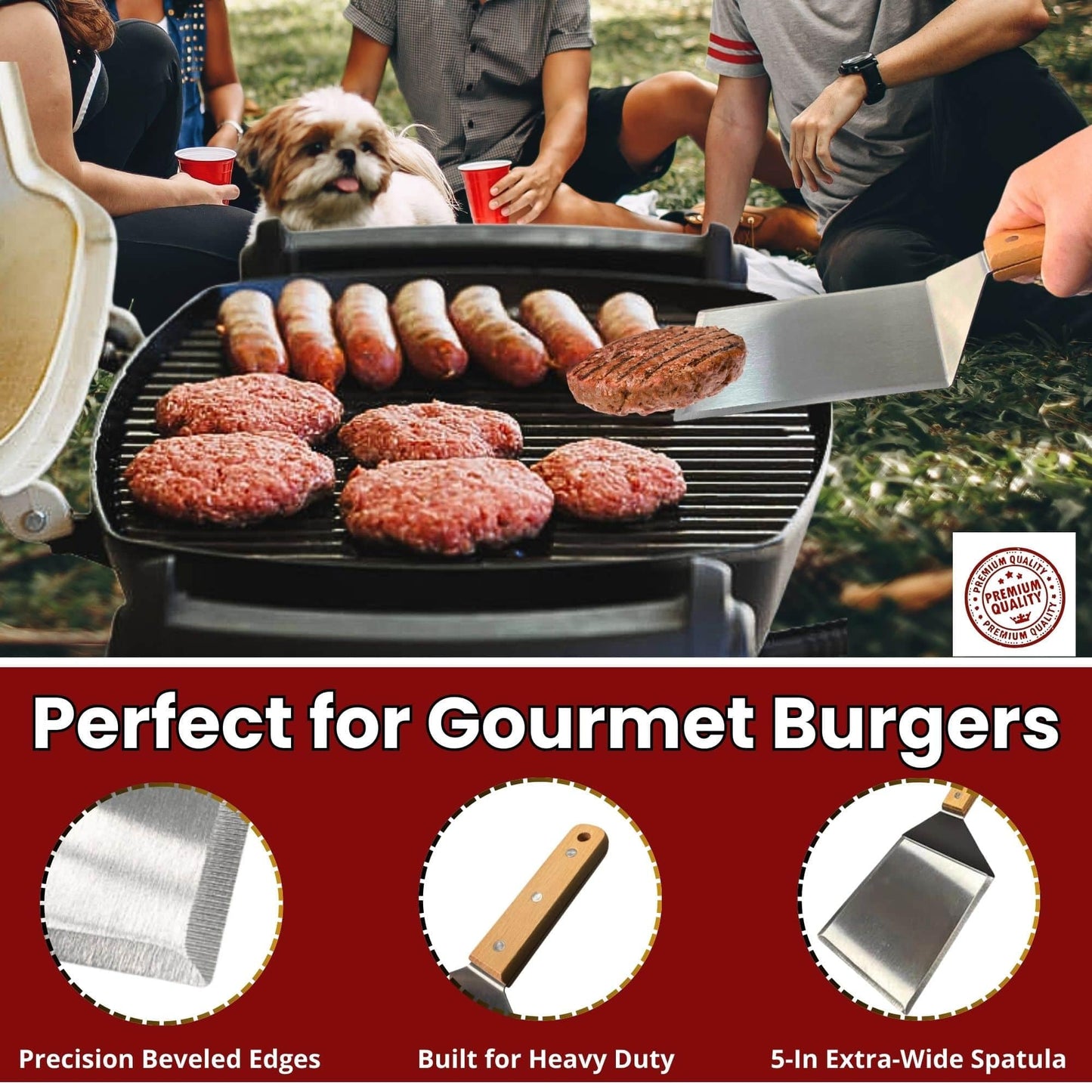 Gamalou® Smashed Burger Press BBQ Kit: 7" Black Round & 8.2x4.3 Rectangle Cast Iron Bacon Press, 3 in 1 Patty Maker, Spatula 6x5, Burger Press Griddle Set for Blackstone, Traeger, Grills, Fry Pan