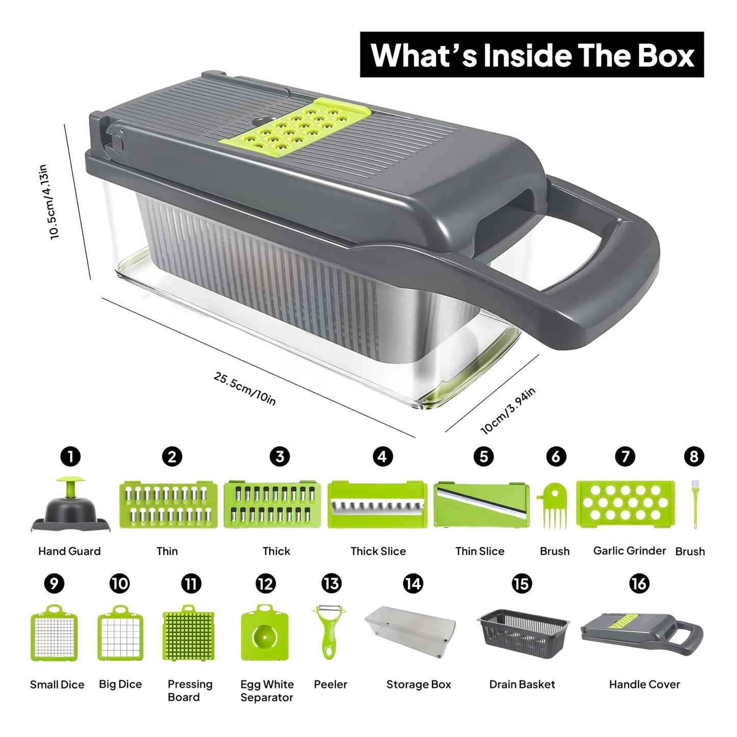 Pro-Series 16-in-1 Vegetable Chopper & Food Chopper with Container - Multi-Blade Cutter, ABS Mandoline Slicer, Fruit Slicer, Onion Chopper, Dicer, Grater, Kitchen Gadgets & Accessories