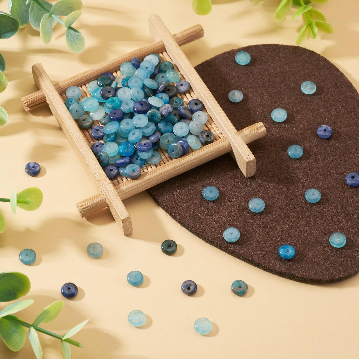 Beadthoven 180Pcs 6mm Natural Gemstone Rondelle Beads Healing Crystals Flat Disc Abacus Smooth Stone Loose Spacers Blue Apatite Sodalite Jade Beads for DIY Bracelet Necklace Jewelry Making