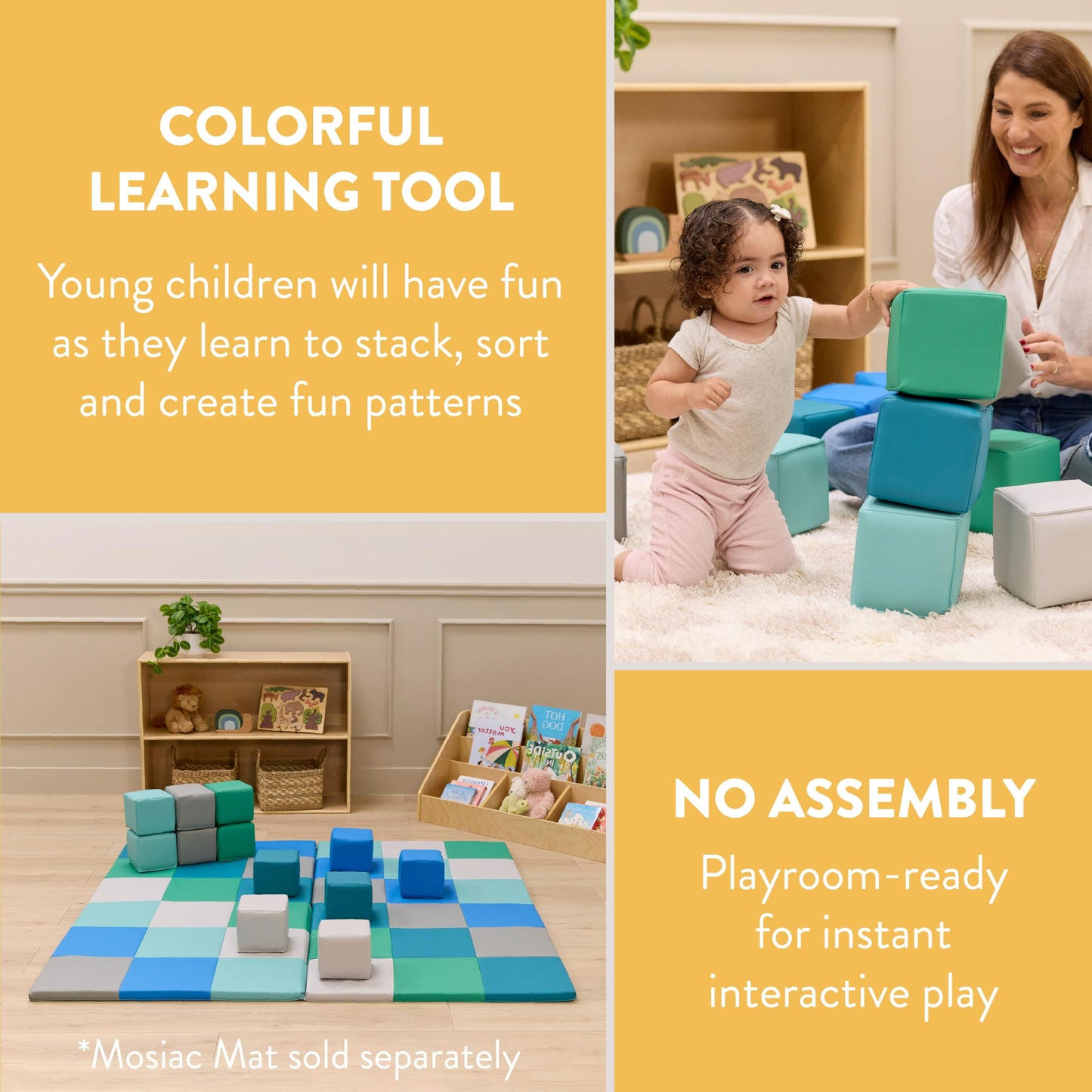 Back2School Express Mosaic Toddler Foam Building Blocks, Stacking Cubes, Contemporary, 12-Piece