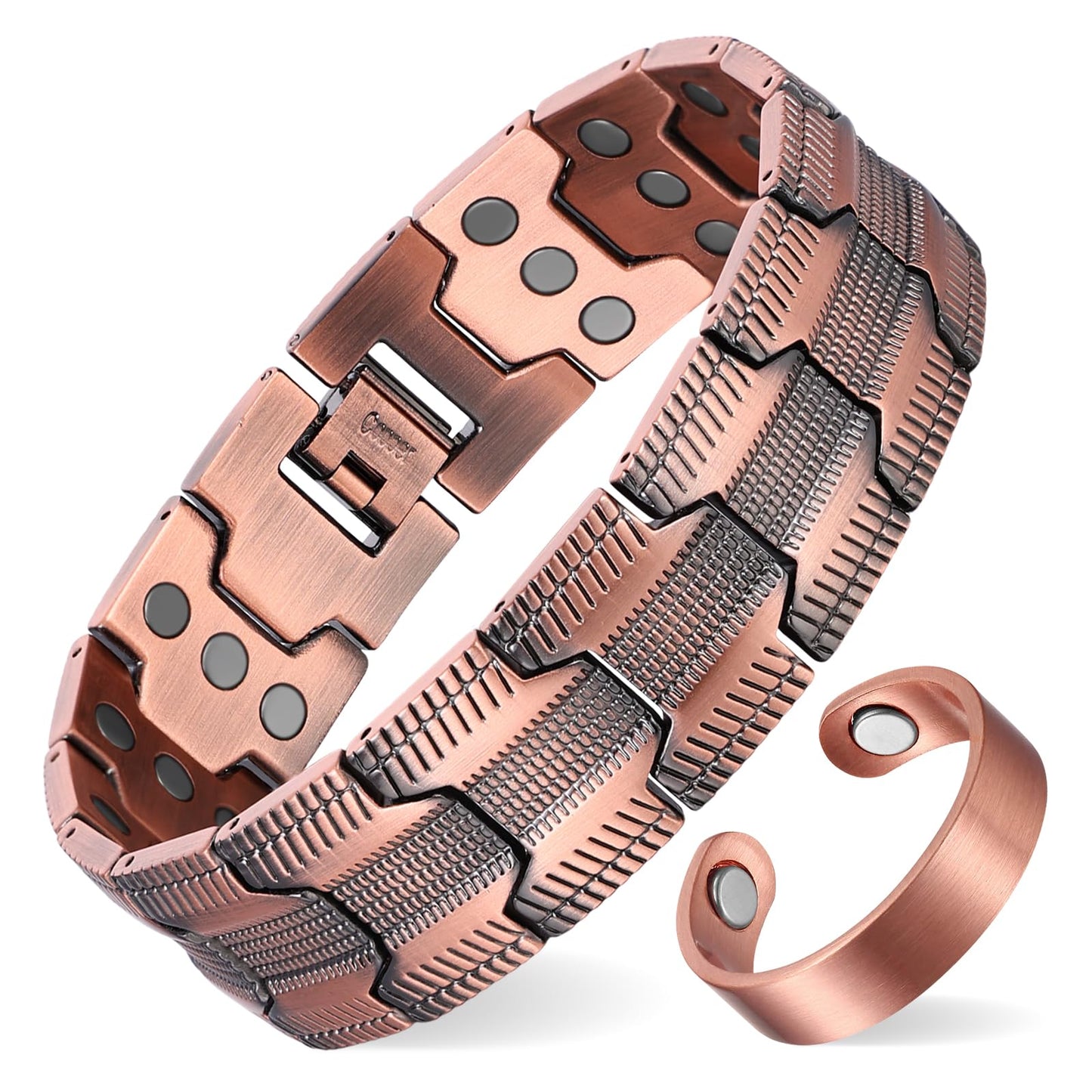 MagEnergy Copper Bracelet for Men, 3X Strength Magnetic Bracelet with 99.99% Pure Copper Ring & 3800 Gauss Magnets, Adjustable Length with Sizing Tool