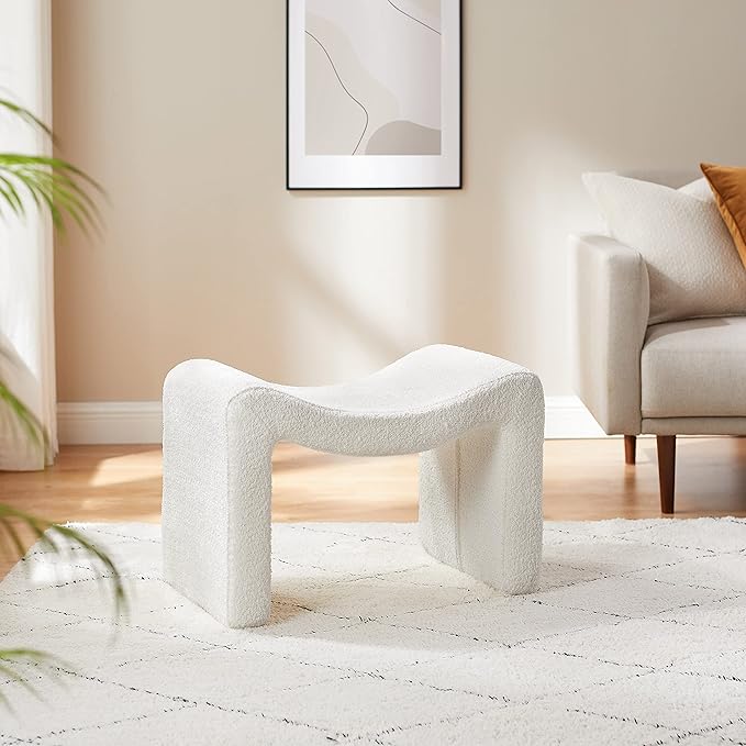 VANOMi Large Footstool Ottoman, Multi-Functional Modern Foot Stool, Sofa Footrest Extra Seating for Living Room, Entryway, Hallways and Bedrooms, Large, White