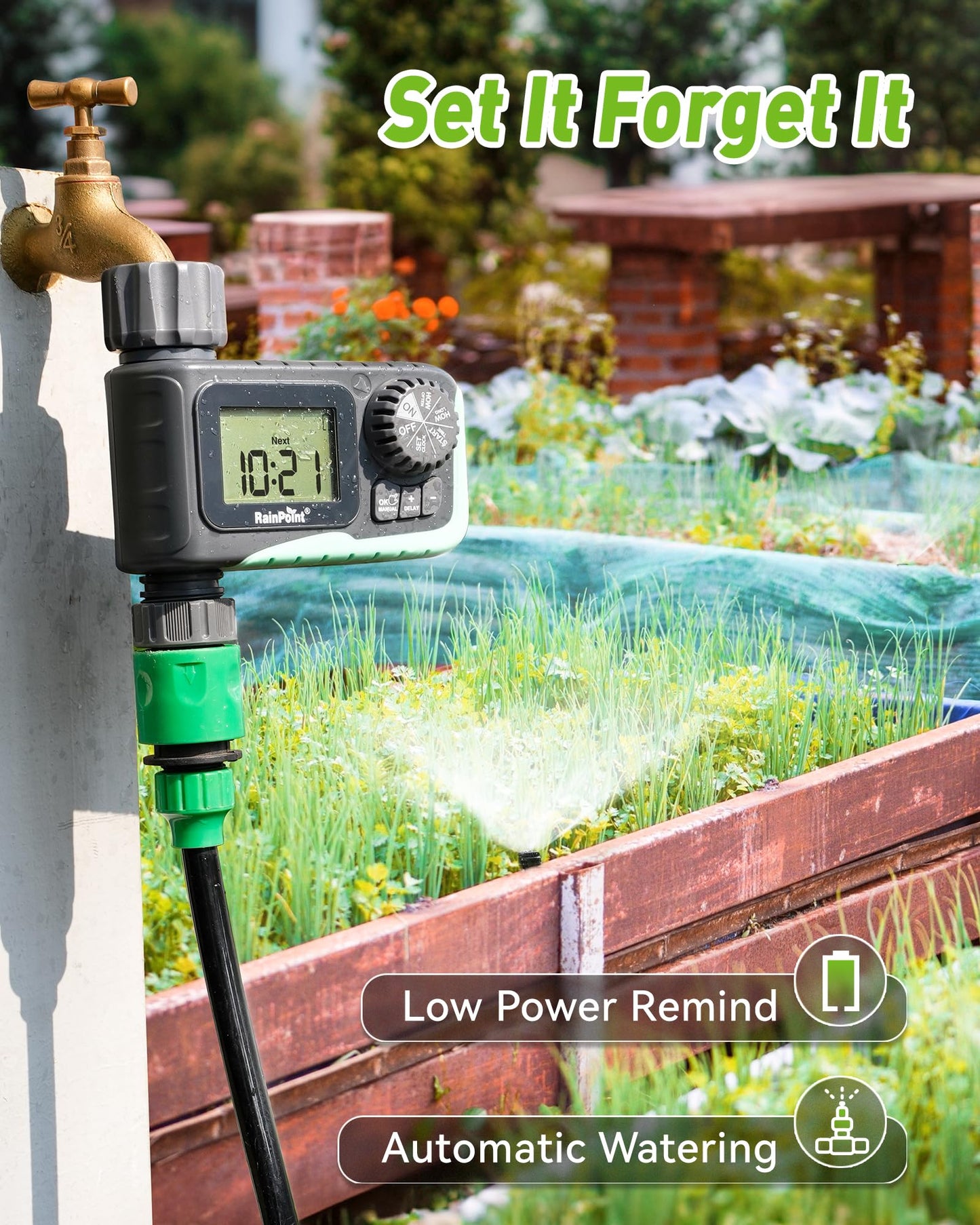 RAINPOINT Sprinkler Timer Outdoor, Water Timer for Garden Hose, Programmable Watering Irrigation Timer with Rain Delay/Manual(Plastic)
