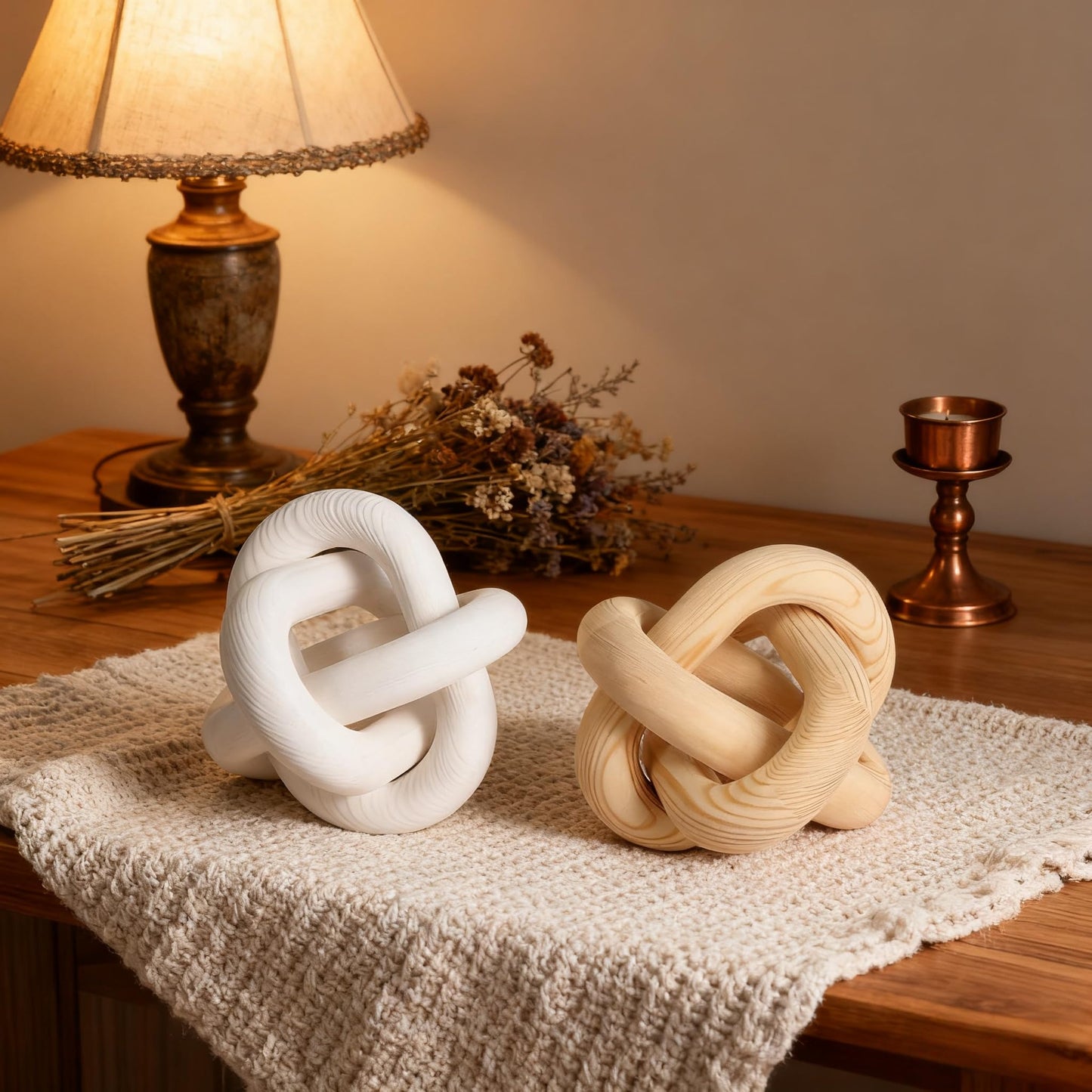 Nezhain Wood Knot Chain Link Decor, 3 Link Boho Wooden Hand Carved Decorative, Handcrafted for for Coffee Table Entryway Modern Farmhouse Shelf Decoration(White)