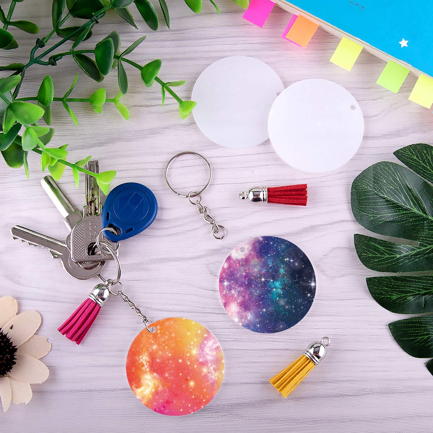 Duufin 108 Pieces Acrylic Keychain Blanks with Key Chain Rings 2 Inch Round Clear Acrylic Blanks for Keychain DIY Projects and Crafts