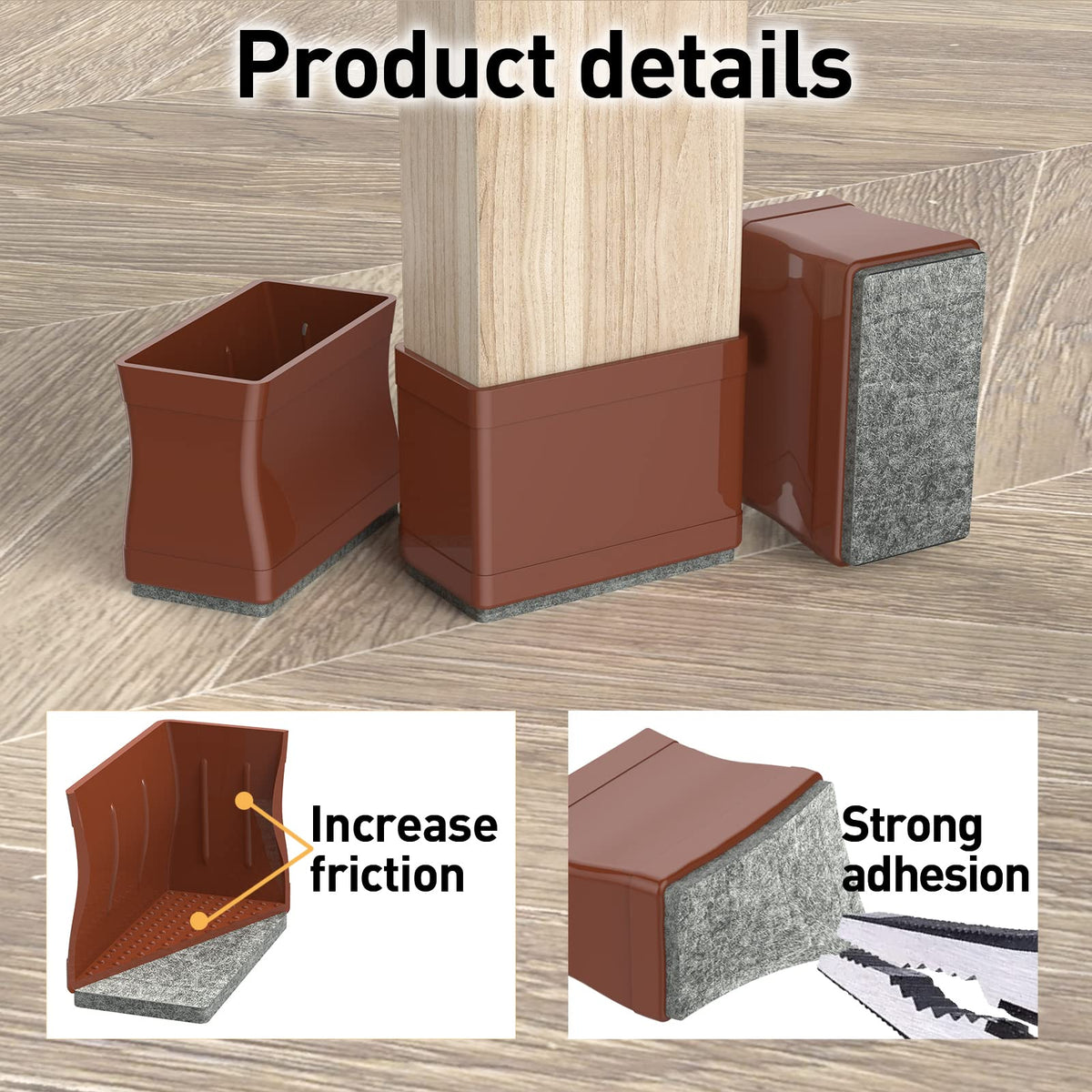 1" x 1.5" Rectangle Chair Leg Floor Protectors for Hardwood Floors Silicone Covers to Protect Wood Tile Floors Felt Pads Furniture Leg Caps Reduce Noise (16 Count)