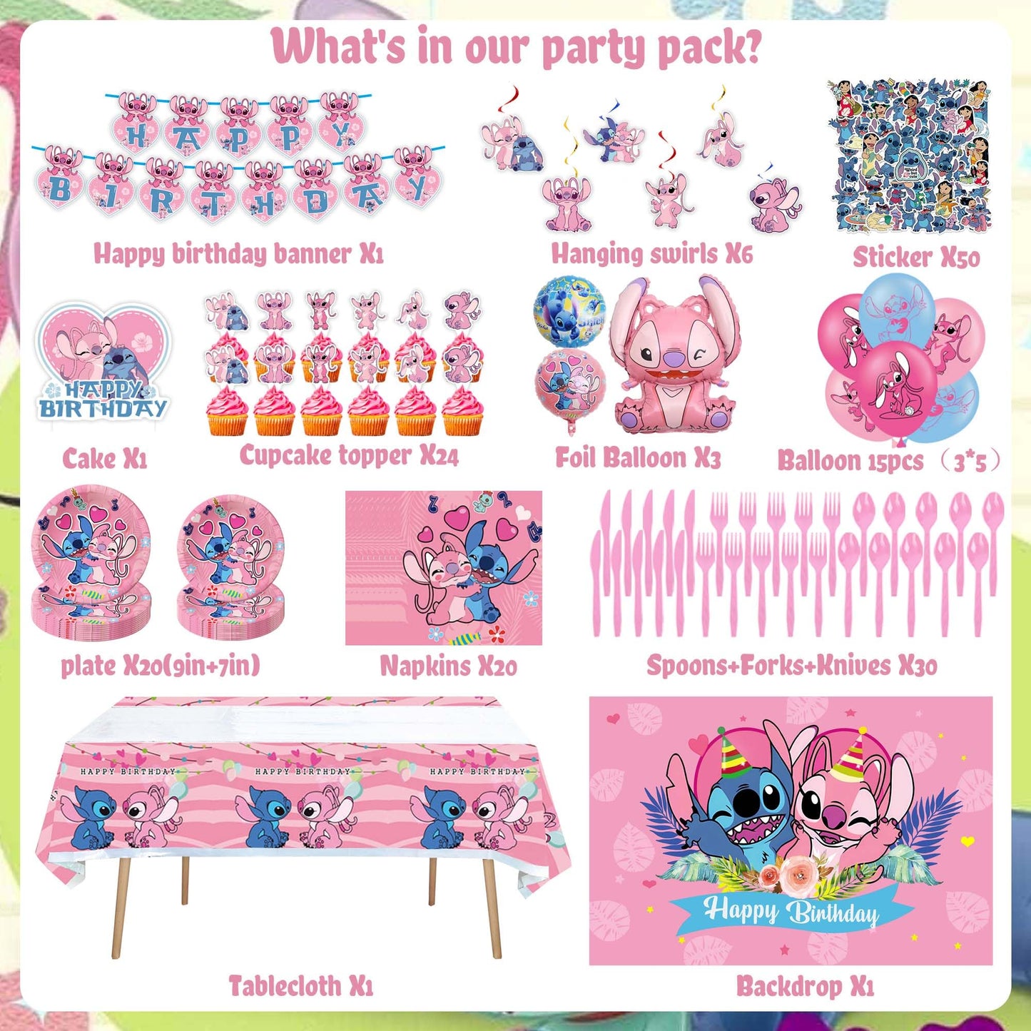 171 PCS Birthday Party Decorations Set Include Banner, Tablecloth, Backdrop, Hanging Swirl, Paper Tableware, Balloons for Adult Party, 10 Guest