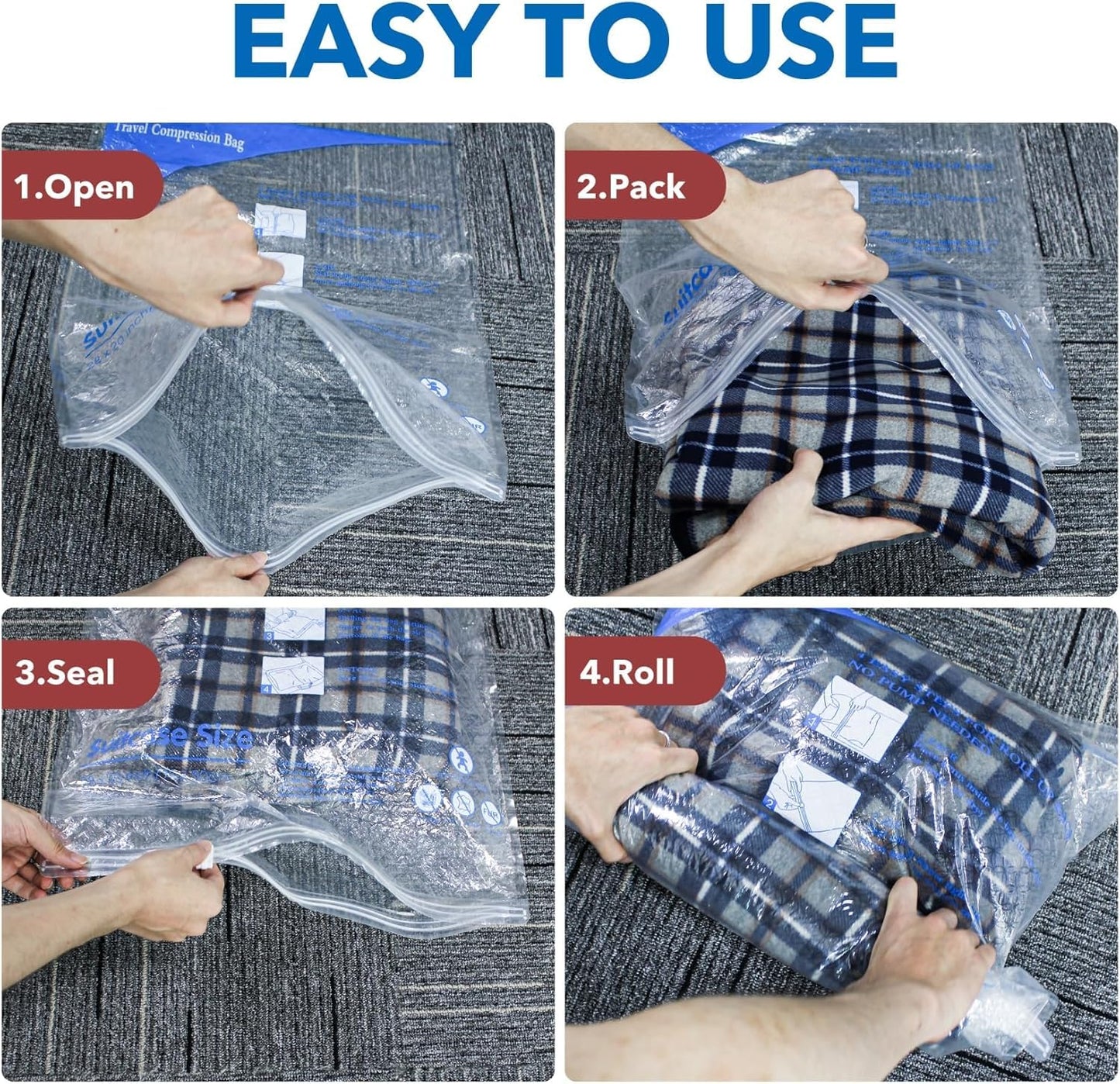 16 Pack Vacuum seal bags for clothing With Coldless Pump, Vacuum Storage Bags,Space Saver Sealer Bags, Pillows, Comforters, Blankets, Bedding,Travel,