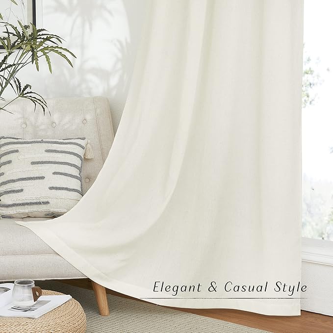NICETOWN Linen Off White Window Curtains 84 inches Long, Grommet Thick Linen Blend Window Treatments Privacy Assured with Light Filtering for Bedroom/Living Room, W42 x L84