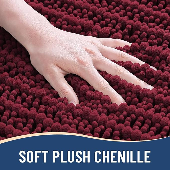 Arotive Luxury Chenille Bathroom Rug Mat, Extra Soft Thick Absorbent Shaggy Bath Rugs, Non-Slip Machine Wash Dry, Plush Bath Mats for Bathroom, Shower and Tub, 47x32, Burgundy