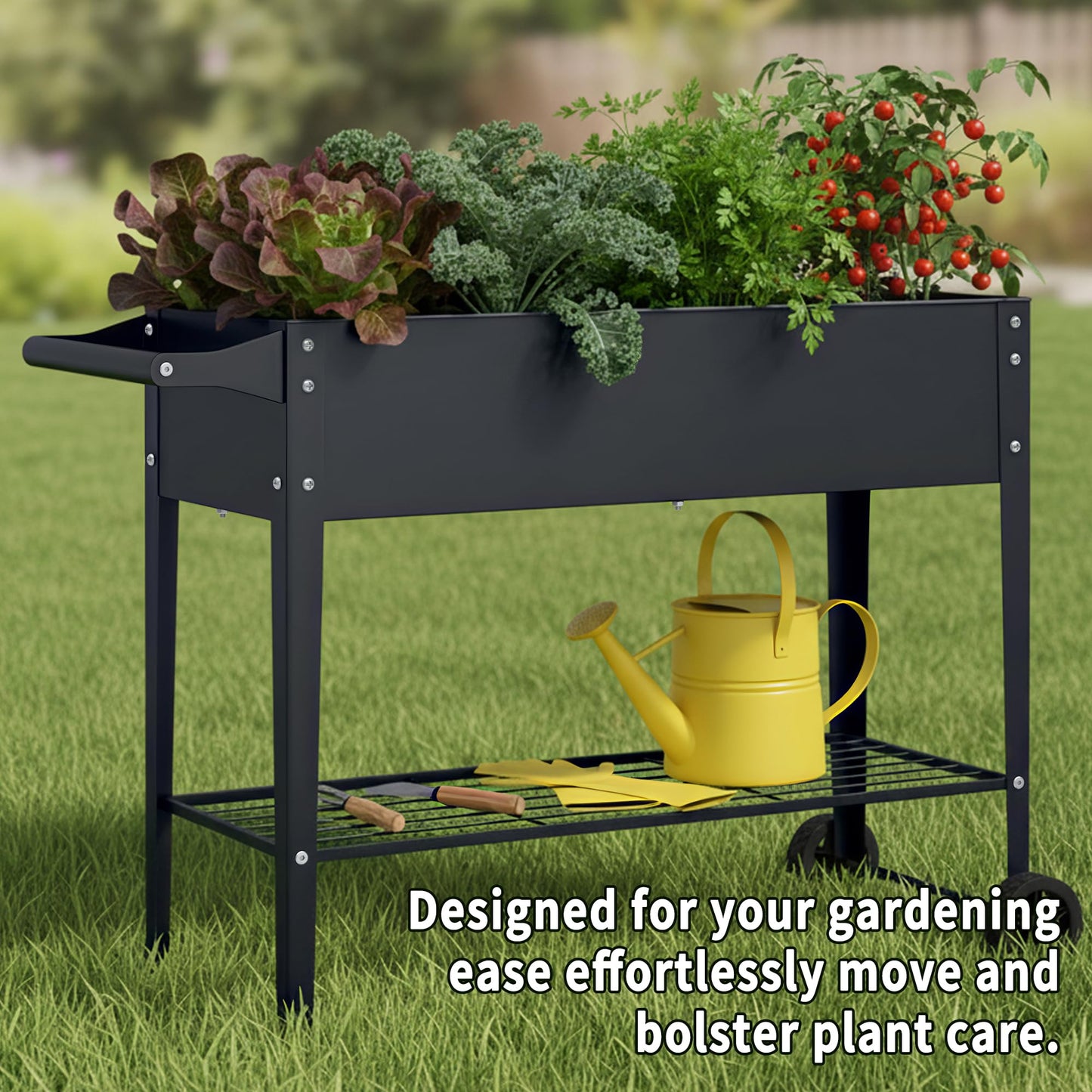 Chuangshuo Guard Elevate 32" Tall Raised Garden Bed with Wheel,Planter Box for Backyard,Outdoor Garden, Patio, Balcony, 400lb Capacity,Grey