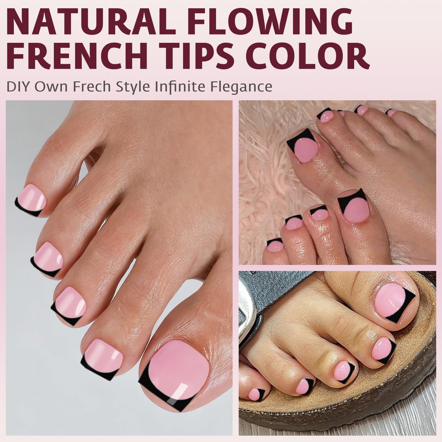 Bellelfin French Press On Toenails For Women with Nail Adhesive Tabs, 150 Pcs Black French Tip Toe Nail Press Ons, Short Square Toenail Press On, 15 Sizes Full Cover Acrylic Fake Toe Nails