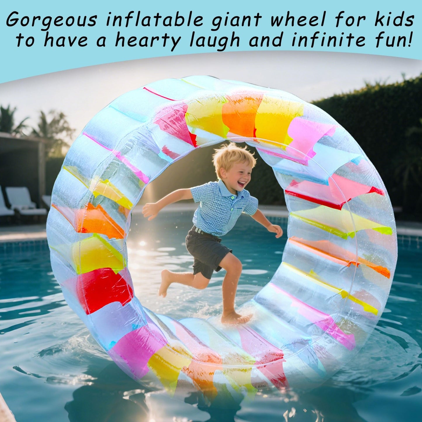 Zcaukya 47" Giant Inflatable Water Wheel for Kids, Colorful Pool Float Roller Toy for Swimming Pools, Beaches, Lawns Summer Party Fun