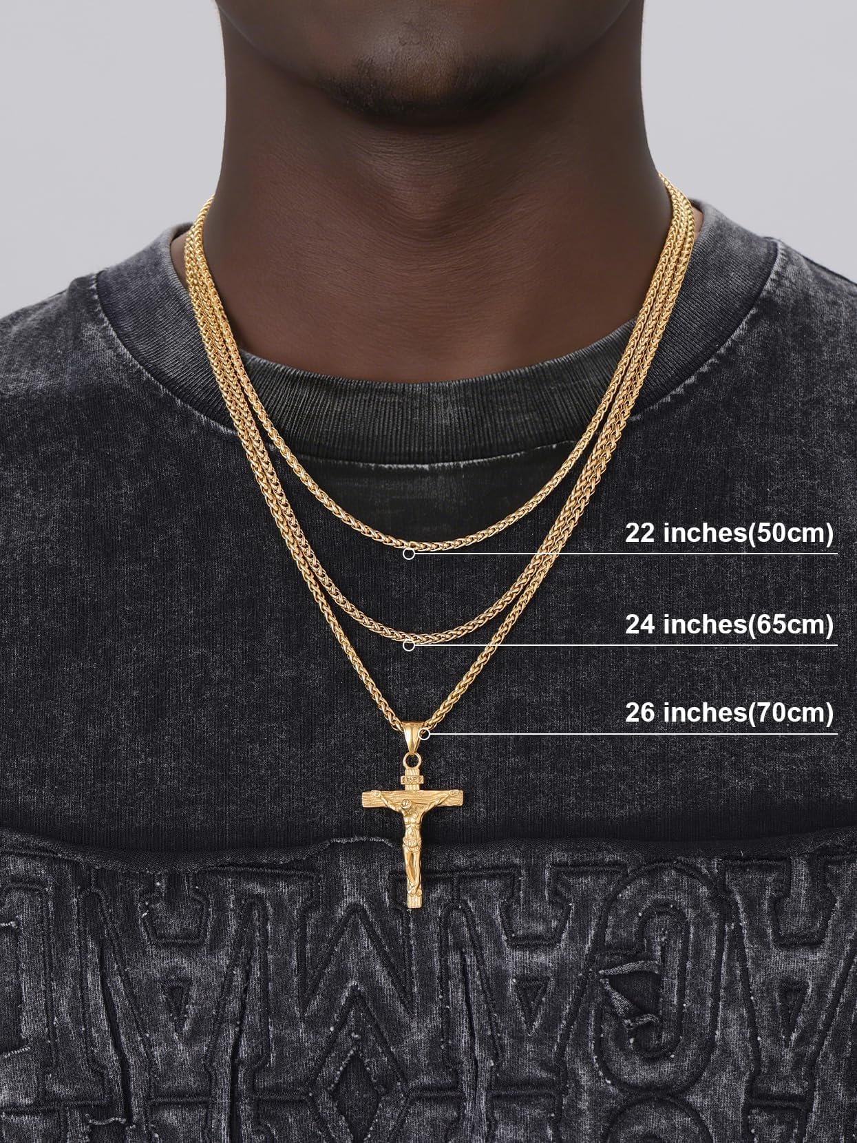 U7 Crucifix Cross Necklace 18K Gold Plated Crucifix Necklace Gold Cross Pendant for Men with Rope Chain 22"