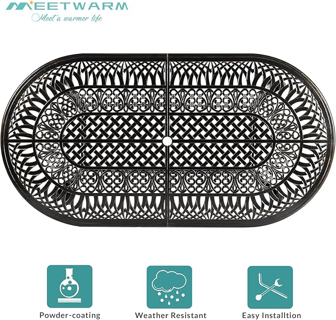 MEETWARM 9-Piece Outdoor Patio Dining Set, All-Weather Cast Aluminum Patio Conversation Set with 8 Cushioned Swivel Rocker Chairs for Backyard Garden Deck, 1 Oval Table, 2" Umbrella Hole