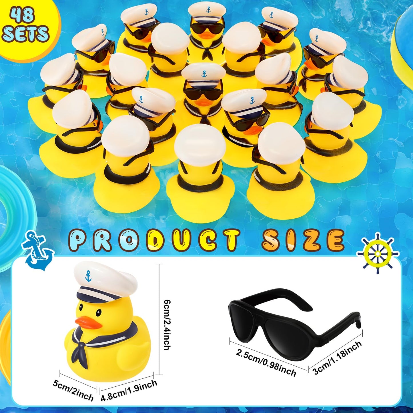 Simgoing 24 Pcs Glow in The Dark Cruise Duck Bulk with Sunglasses for Cruise Ship Tiny Rubber Sailing Ducks Squeaky Nautical Bath Floating Toy for Birthday Party Baby Shower Prize Carnival Gift