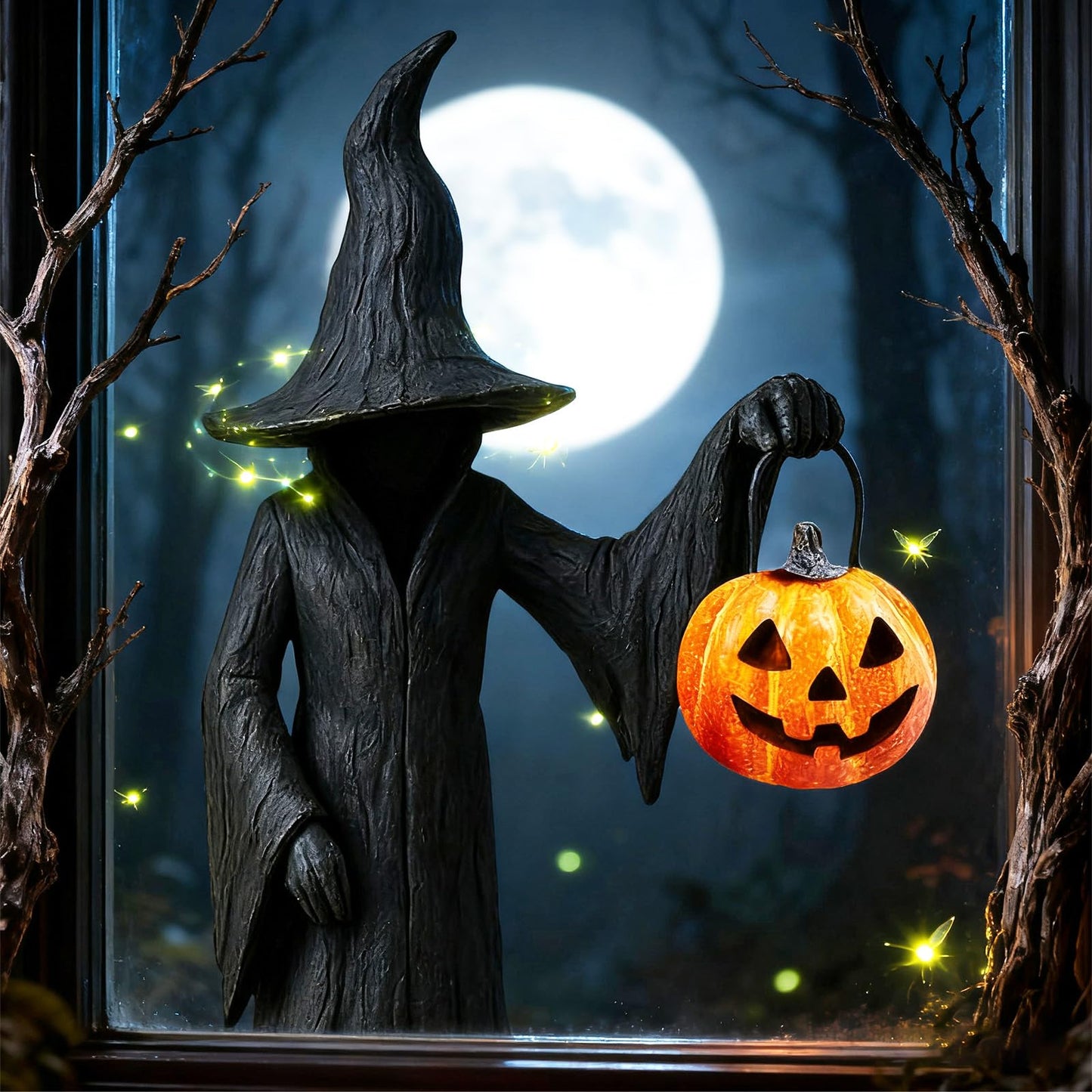 YYPLIAN Gothic Witch Halloween Resin Figurine, 8" Witches Holding Pumpkin Lantern Statue Spooky Witchcraft Ornament for Halloween Home Party Tabletop Decoration (Witch Hold Pumpkin)